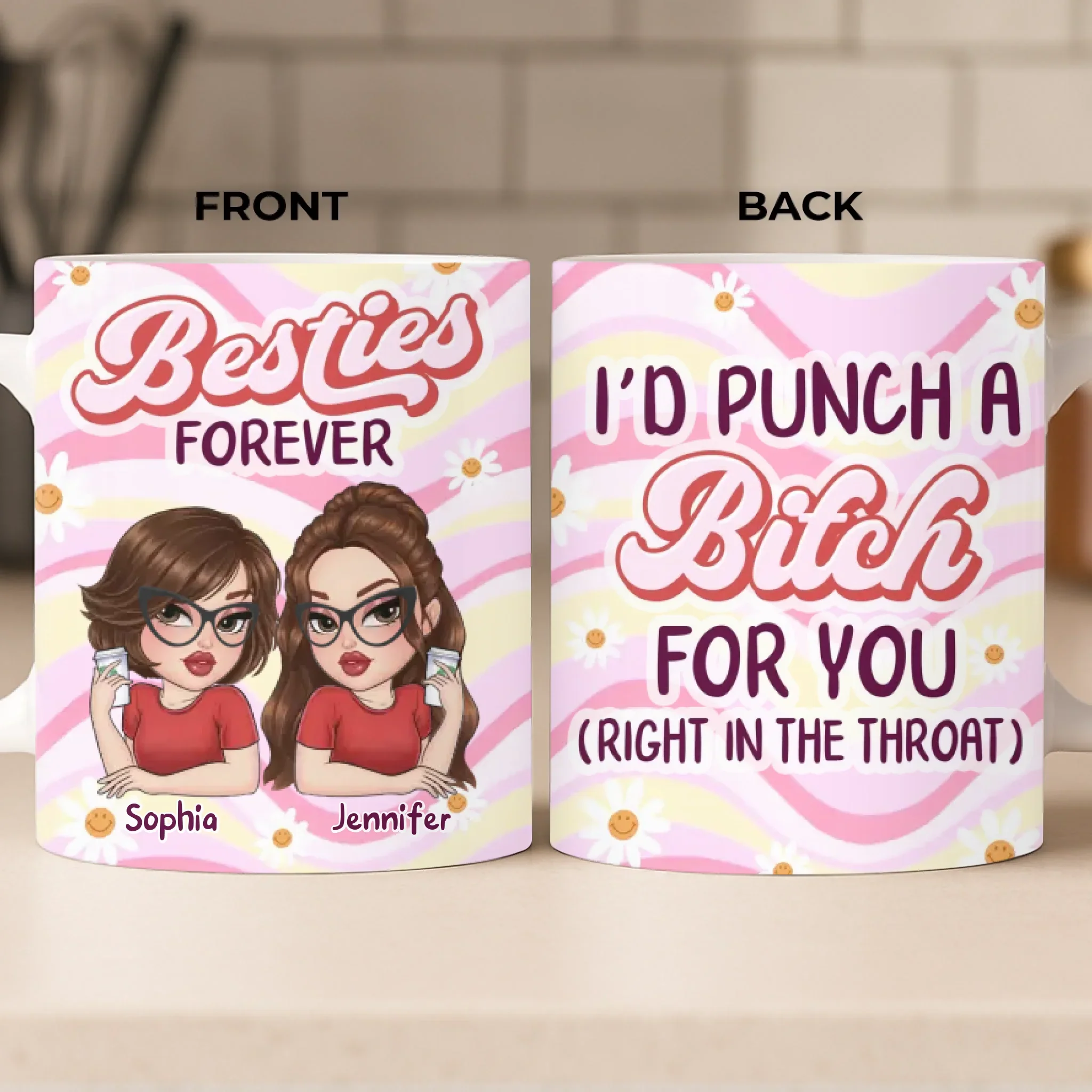 Custom Mug - Personalized Best Friend Birthday Gifts For Women, Besties, Sisters, BFF - Trust In Every Laugh - Robaser