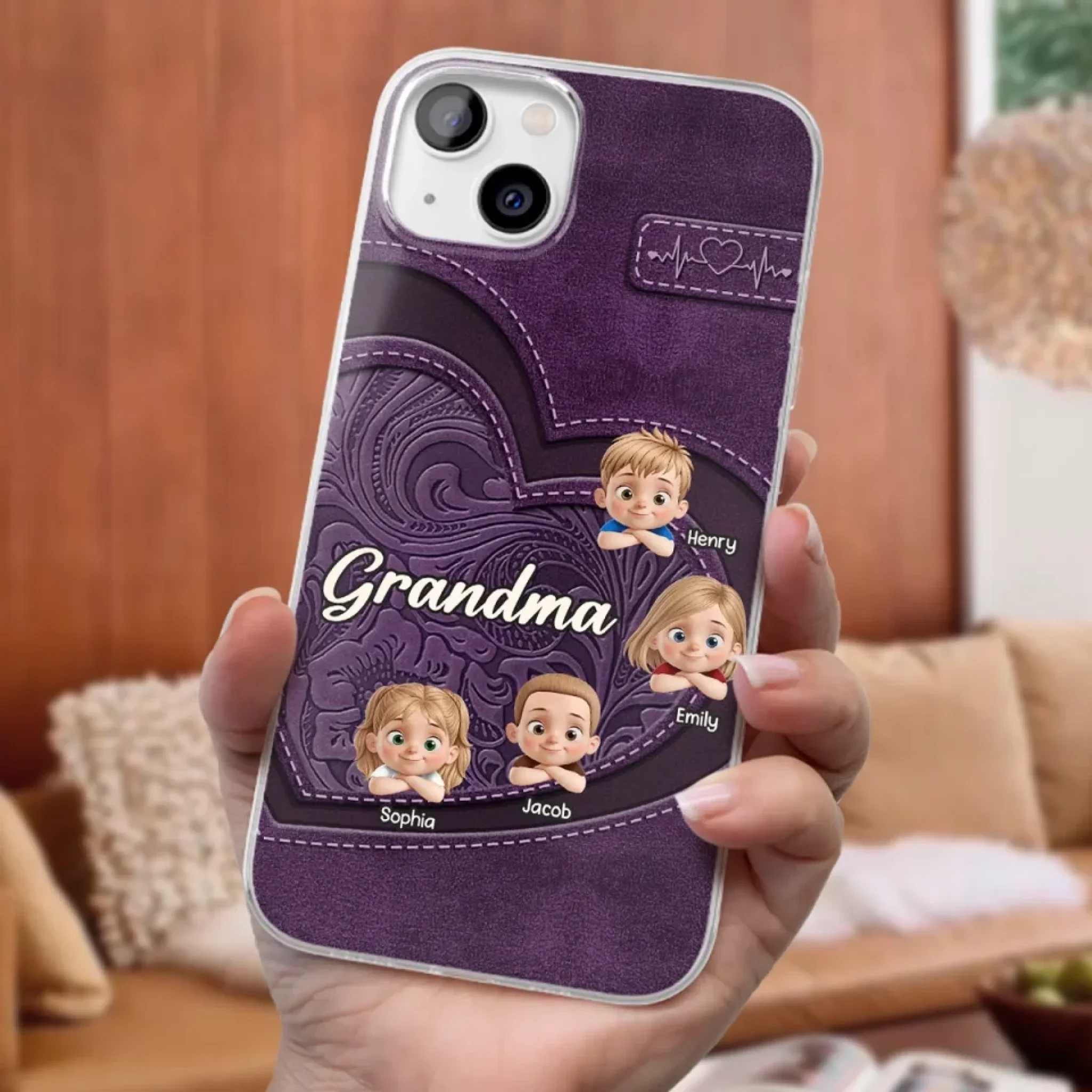 Always In Your Hug, Grandma - Family Personalized Custom Clear Phone Case - Mother's Day, Gift For Mom, Grandma - Robaser