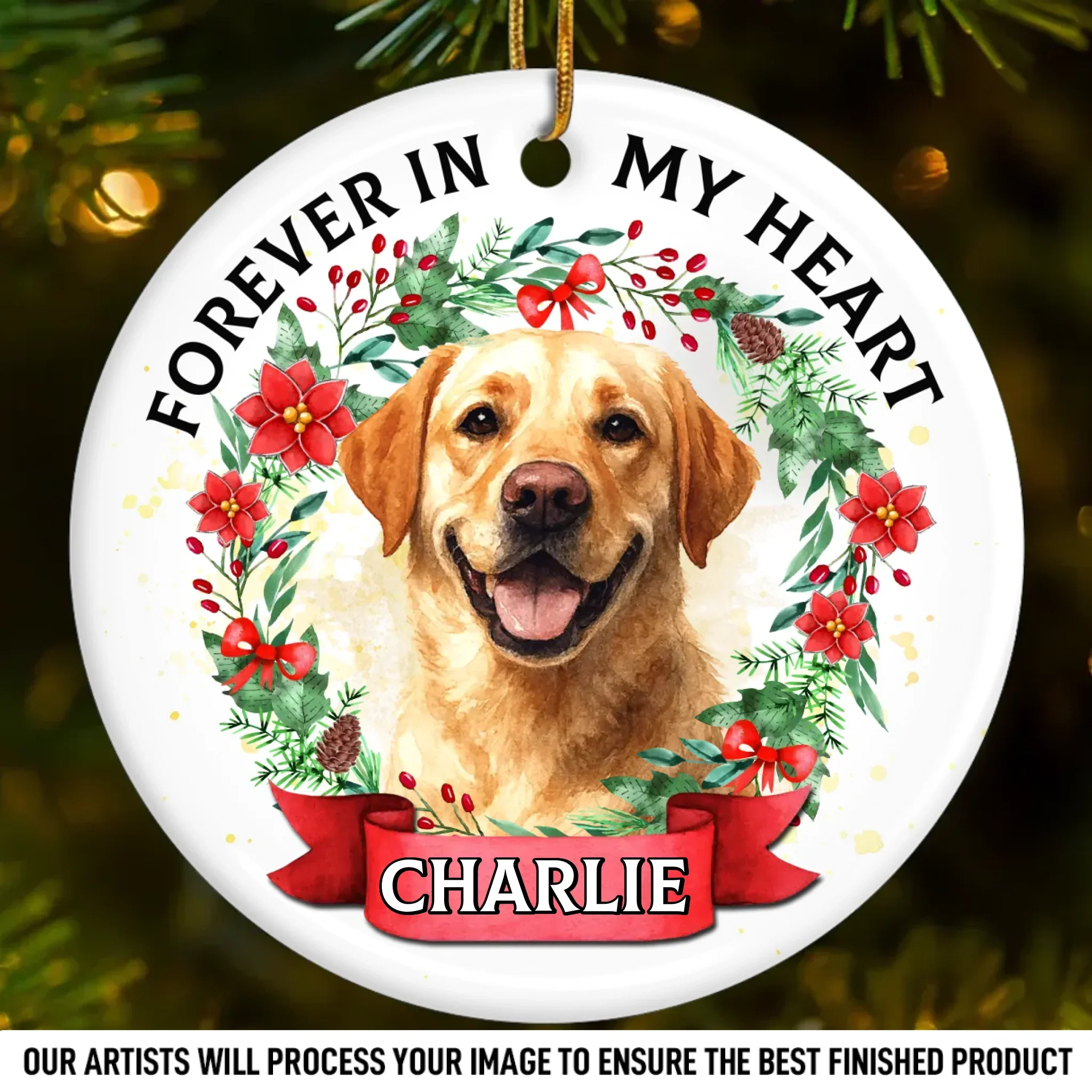 Custom Photo Ceramic Ornament - Personalized Pet Christmas Memorial Sympathy Gifts For Dogs, Cats - Love Lives On With Gentle Whiskers - Robaser