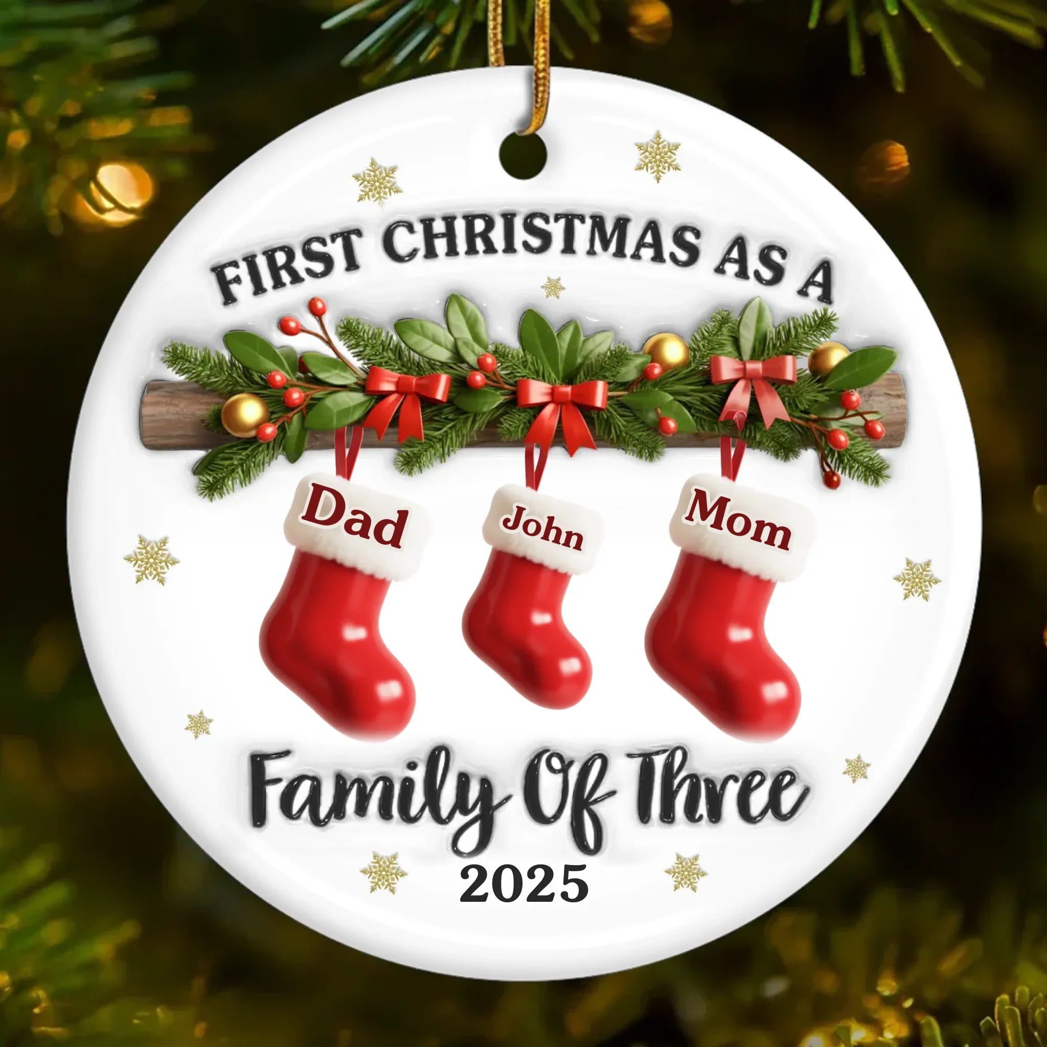 Custom First Christmas Ceramic Ornament - Personalized Christmas Birthday Gifts For Family, Dog Cat Lovers - Our First Noel As A Family - Robaser