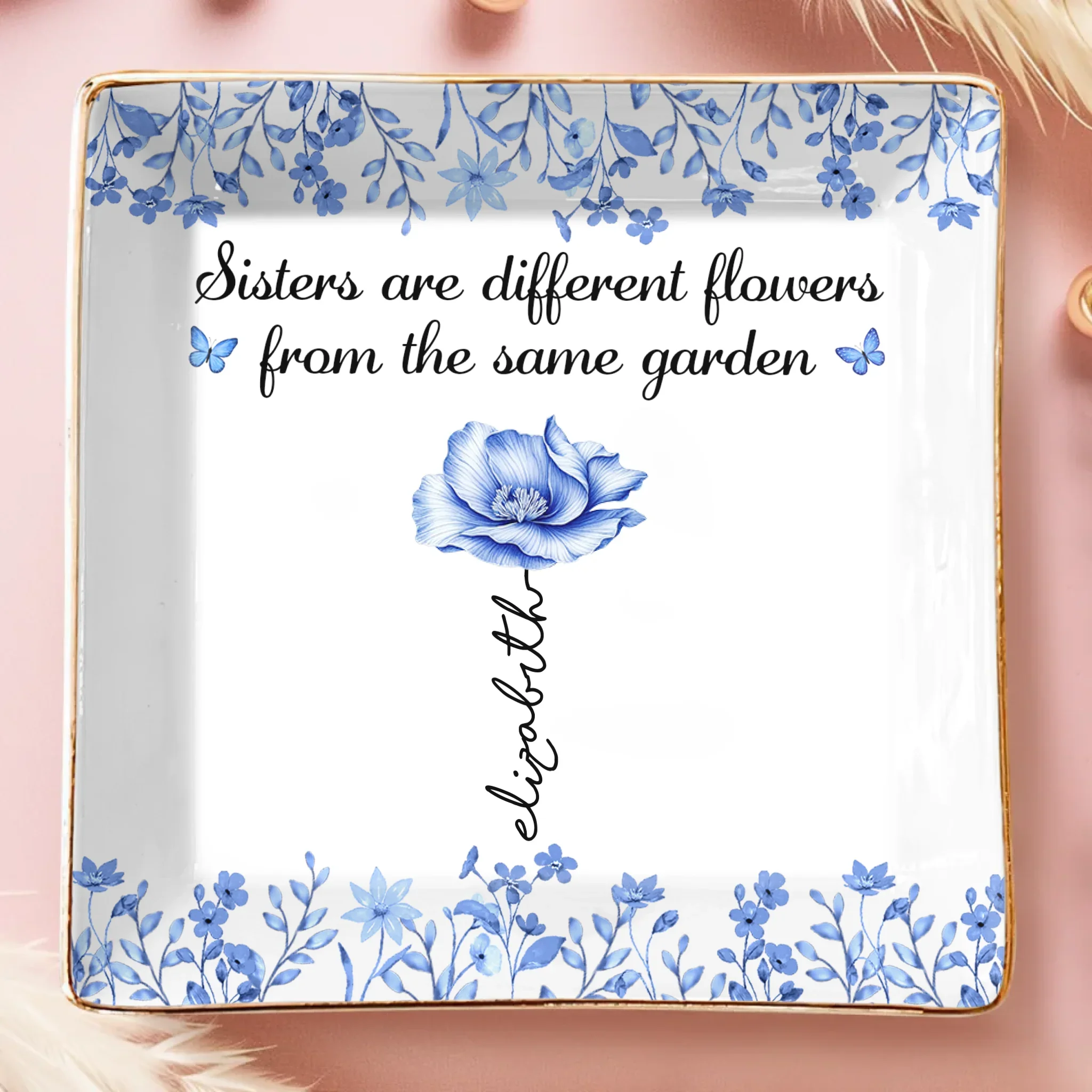Custom Full-Print Jewelry Dish - Personalized Best Friend Birthday Gifts For Women - Forever Blossoming Side By Side - Robaser