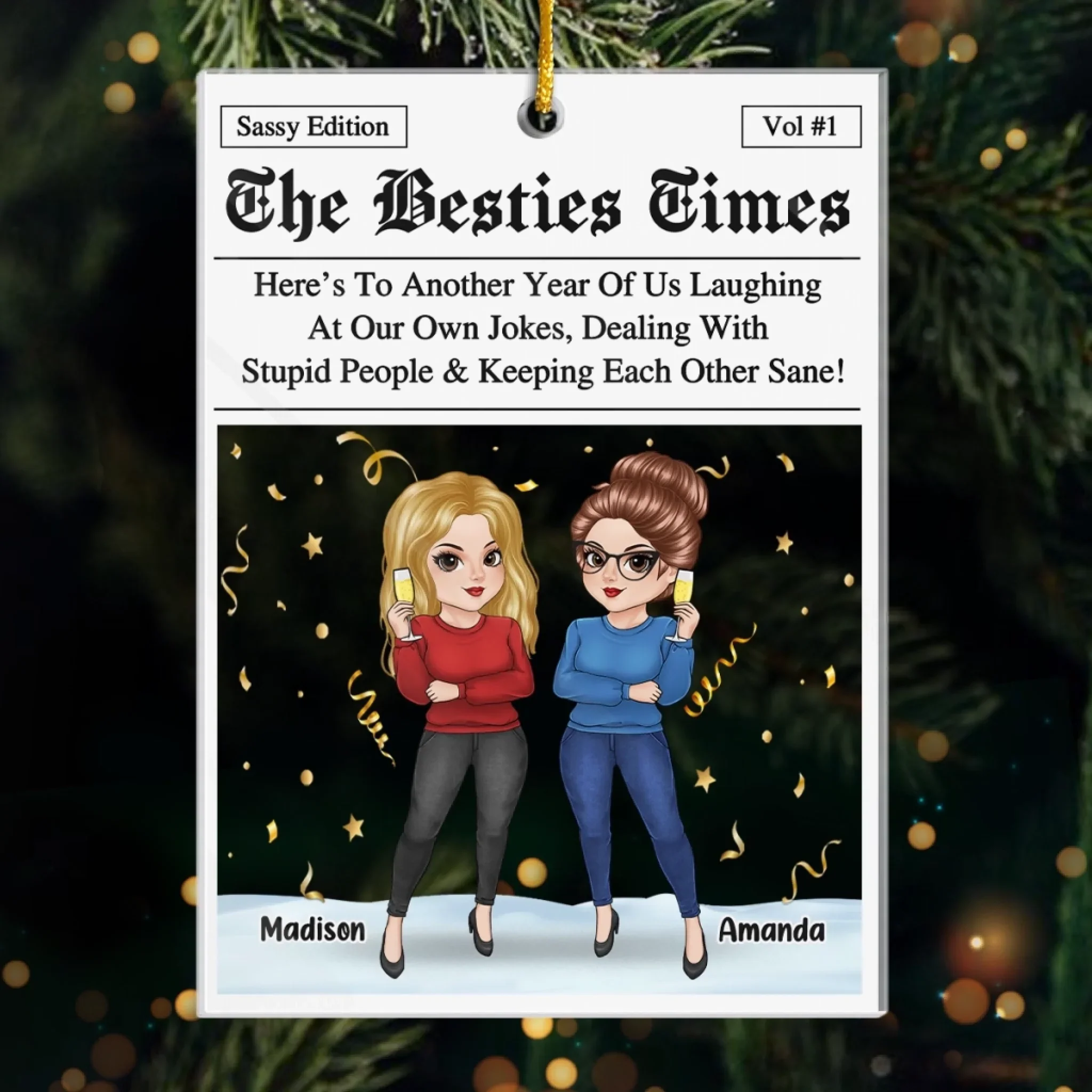 Custom Acrylic Ornament - Personalized Christmas Best Friend Birthday Gifts For Women, Besties, Sisters, BFF - Just Two Besties Surviving Adulthood - Robaser