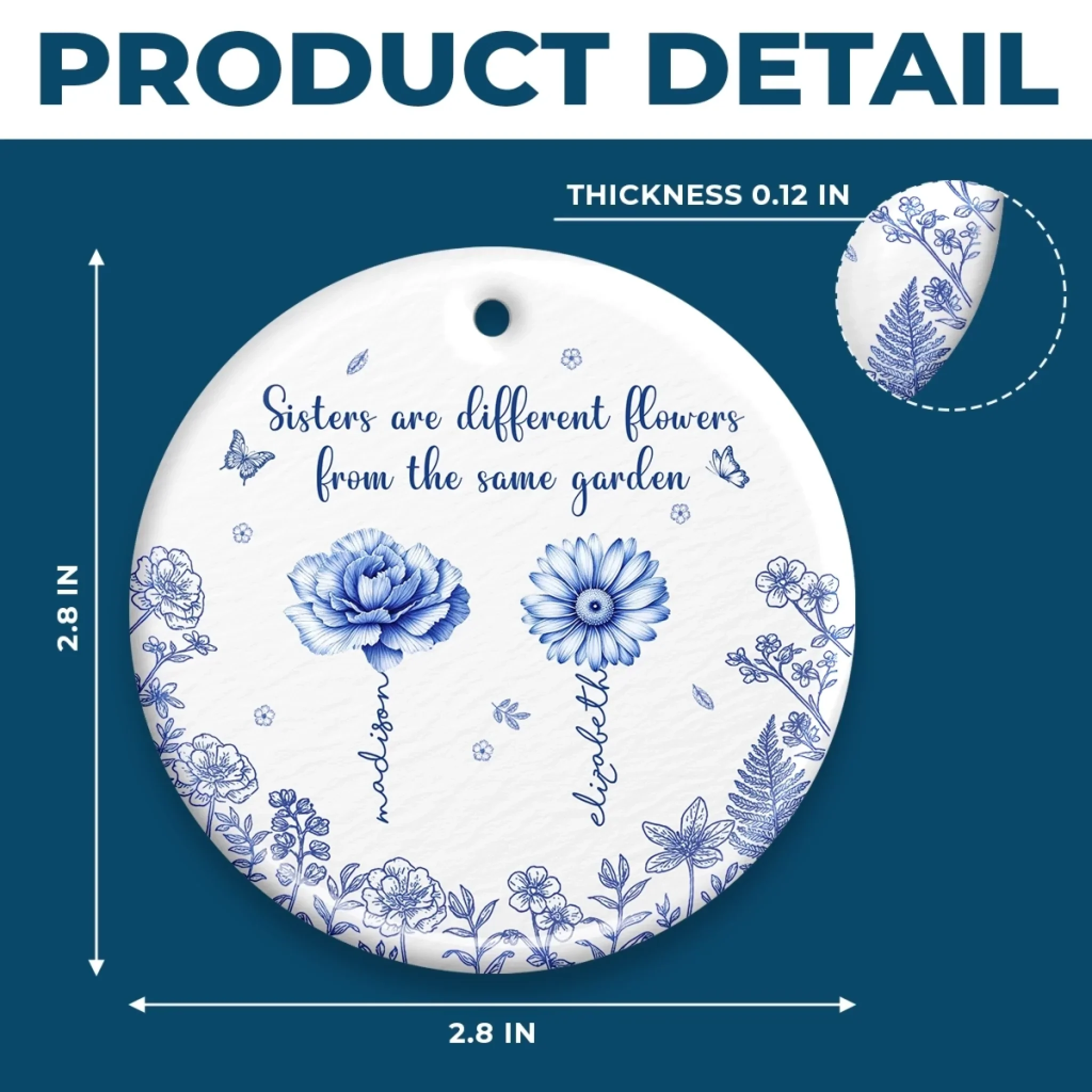 Custom Ceramic Ornament - Personalized Best Friend Christmas Birthday Gifts For Women, Besties, Sisters, BFF - Sisters Bloom From the Same Roots - Robaser