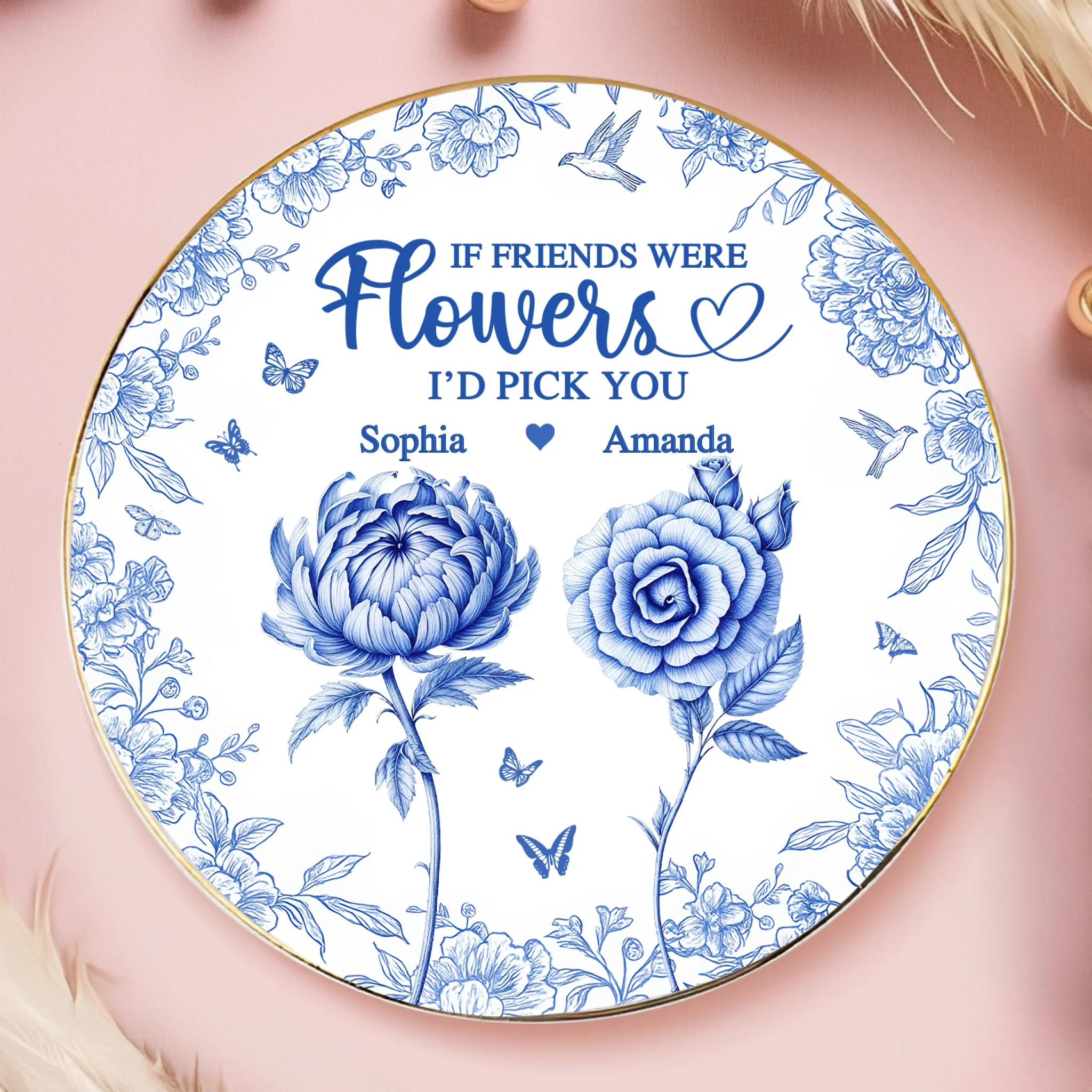 Custom Full-Print Round Jewelry Dish - Personalized Best Friend Birthday Gifts For Women - Friendship Grows Stronger With Time - Robaser