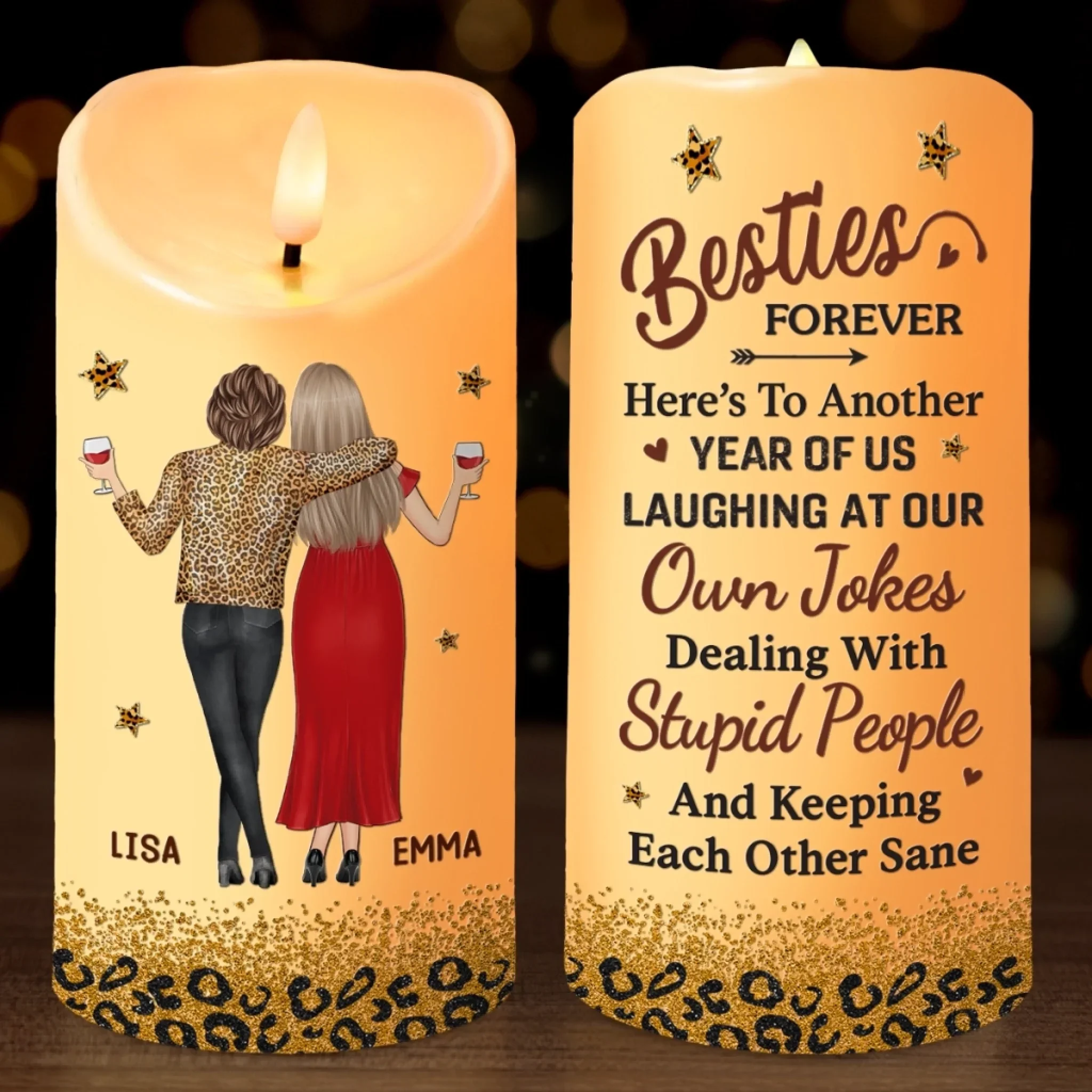 Custom LED Candle - Personalized Best Friend Birthday Gifts For Women, Besties, Sisters, BFF - Our Laughs Are Forever Echoes - Robaser