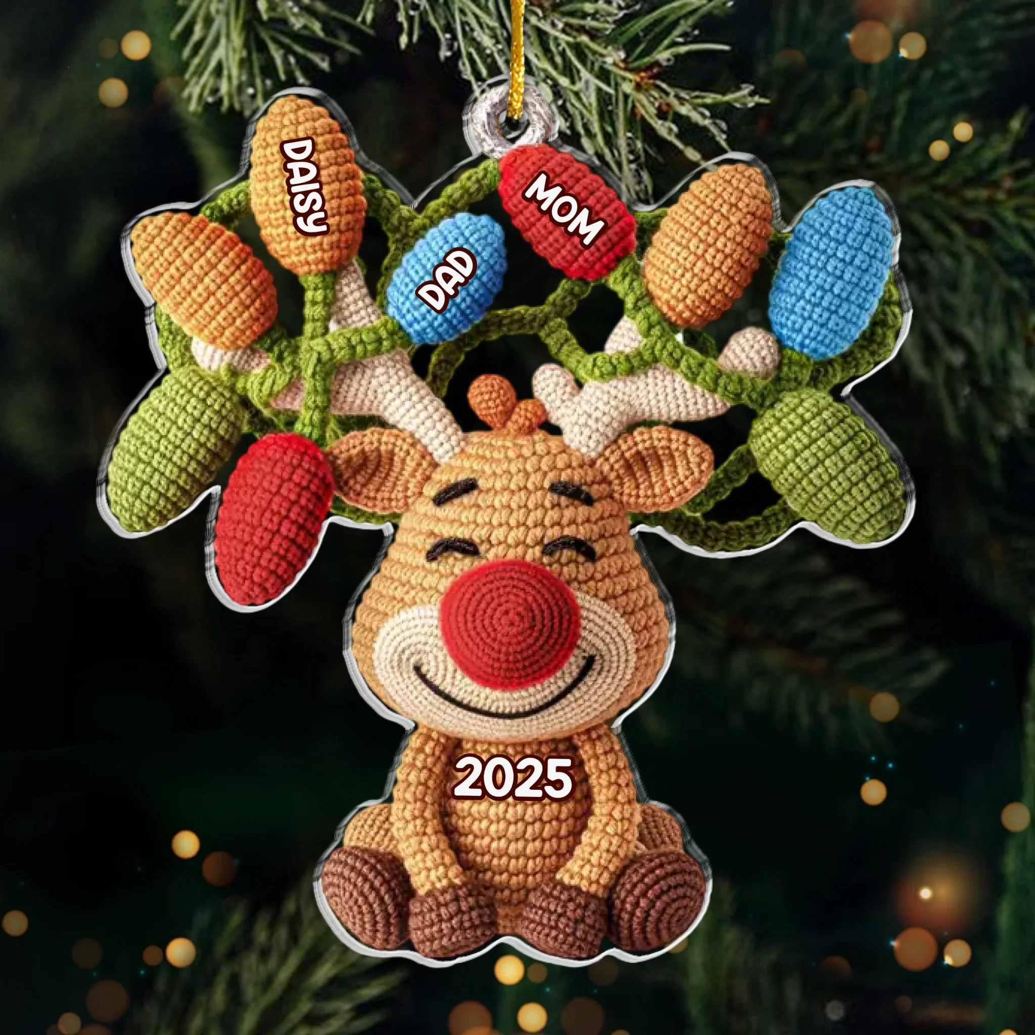 Custom Crochet Acrylic Ornament - Personalized Christmas Birthday Gifts For Mom, Dad, Brother, Sister, Kids - Loops Of Joy - Robaser