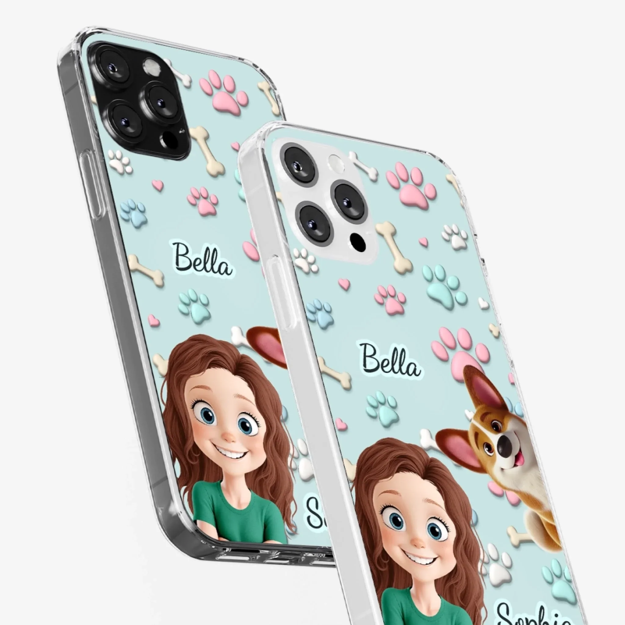 Custom 3D Inflated Effect Printed Clear Phone Case - Personalized Birthday Gifts For Dog Lovers, Dog Dad And Mom - Pawfect Moments Together - Robaser