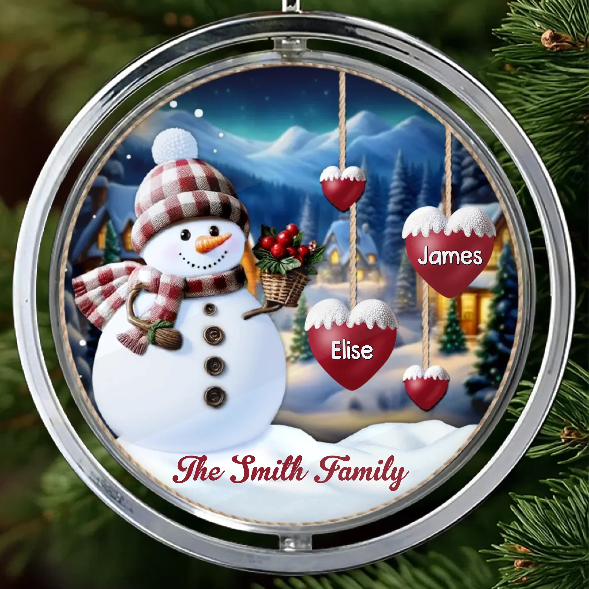 Custom Snowman Acrylic Rotating Ornament - Personalized Christmas Birthday Gifts For Mom, Dad, Brother, Sister, Kids - Joy Grows Stronger This Christmas - Robaser