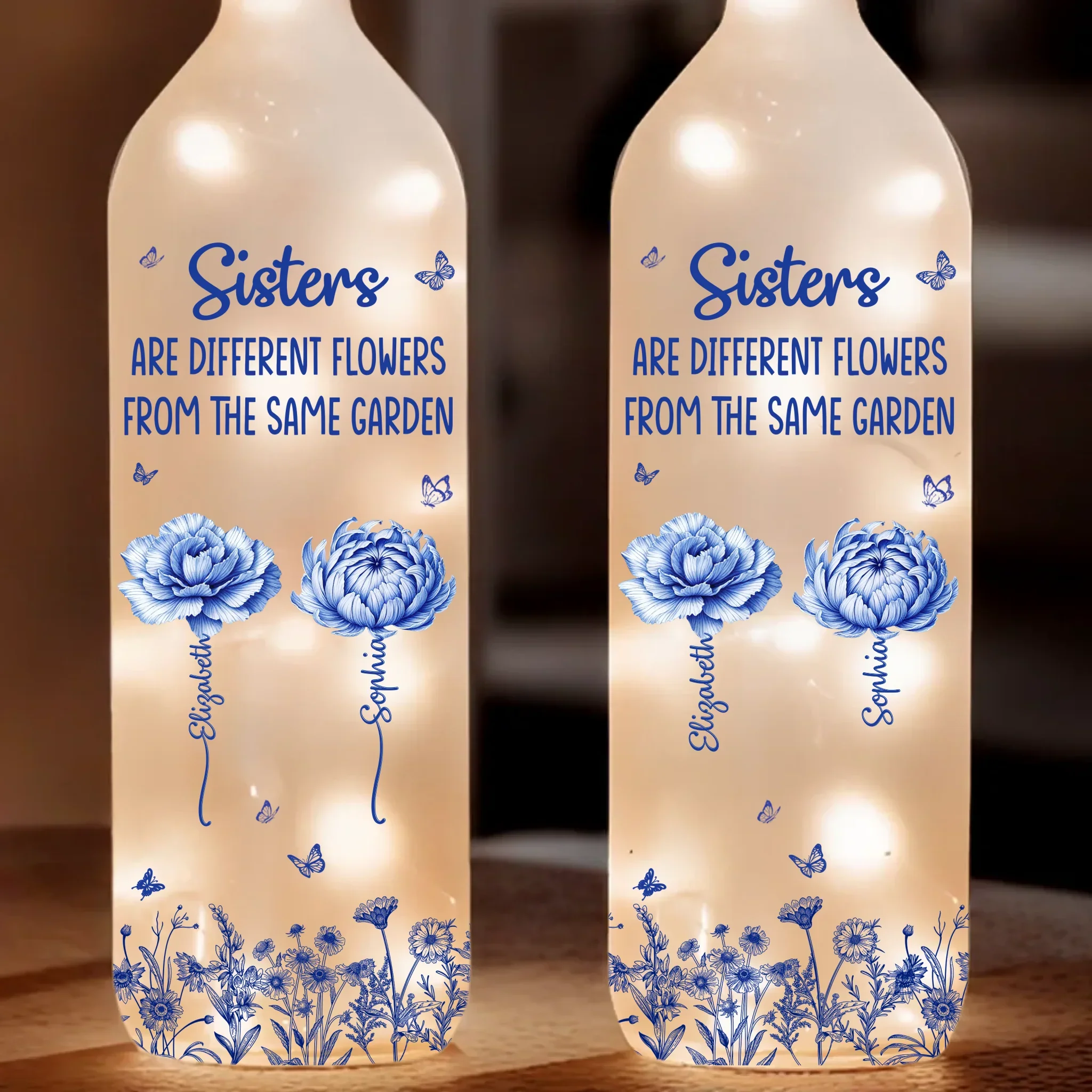 Custom Bottle Lamp - Personalized Best Friend Birthday Gifts For Women - Sisters Grow In The Same Garden Of Memories - Robaser