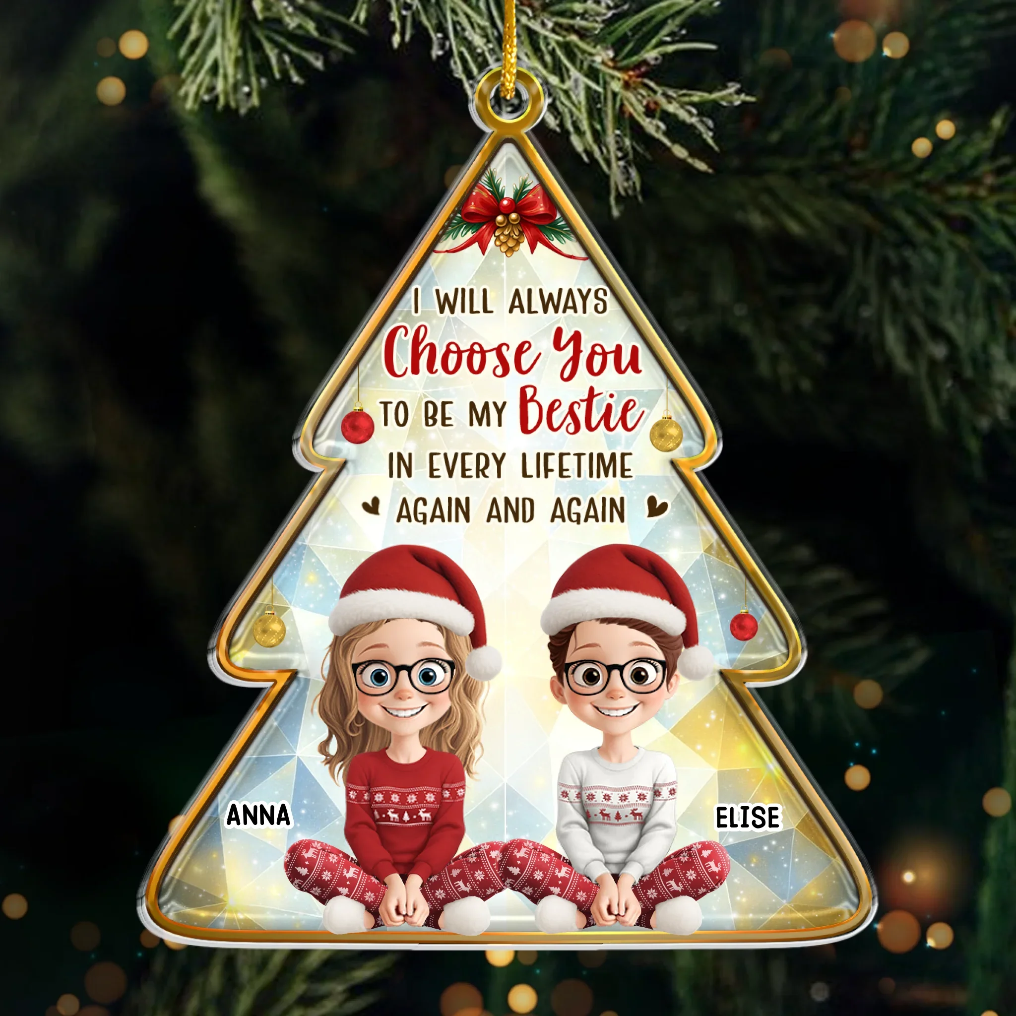 Custom Acrylic Ornament - Personalized Best Friend Christmas Birthday Gifts For Women, Besties, Sisters, BFF - Sharing Laughs Under Christmas Lights - Robaser