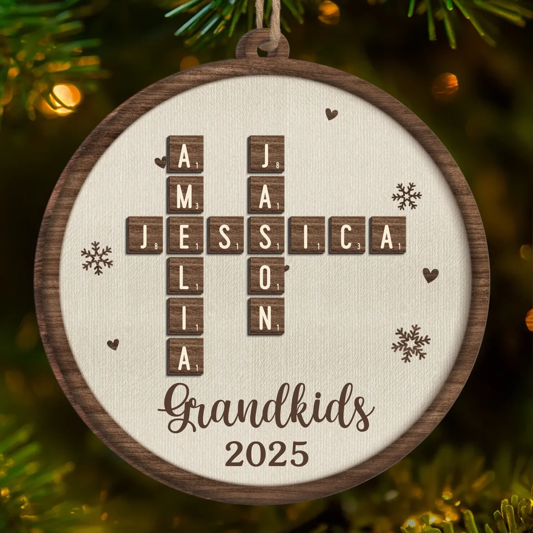 Custom Scrabble Wood Ornament - Personalized Christmas Birthday Gifts For Mom, Dad, Brother, Sister, Kids - Warm Hearts Merry Moments - Robaser
