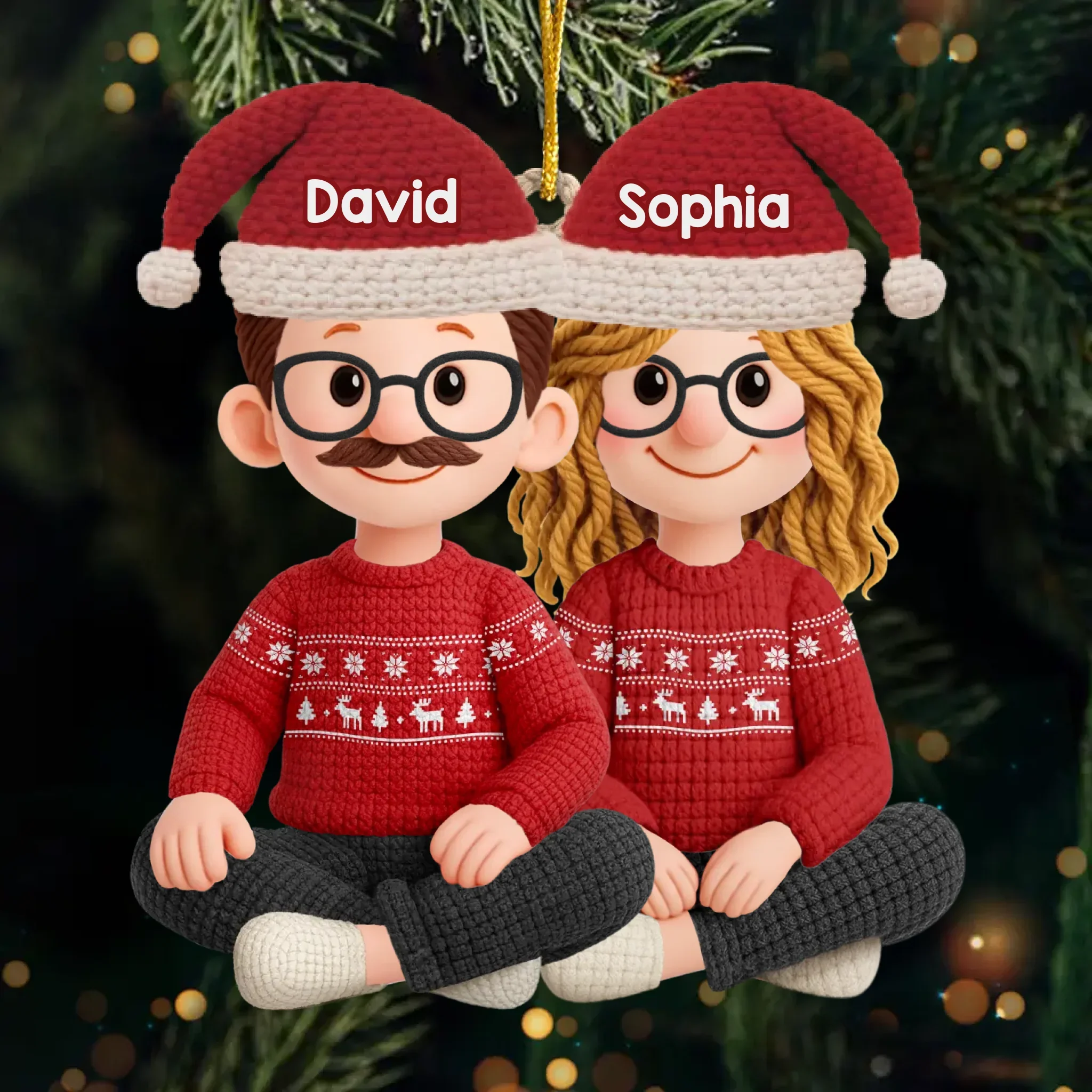 Custom Crochet Acrylic Ornament - Personalized Anniversary Christmas Wedding Gifts For Husband And Wife, Him And Her - Hooked On Love - Robaser