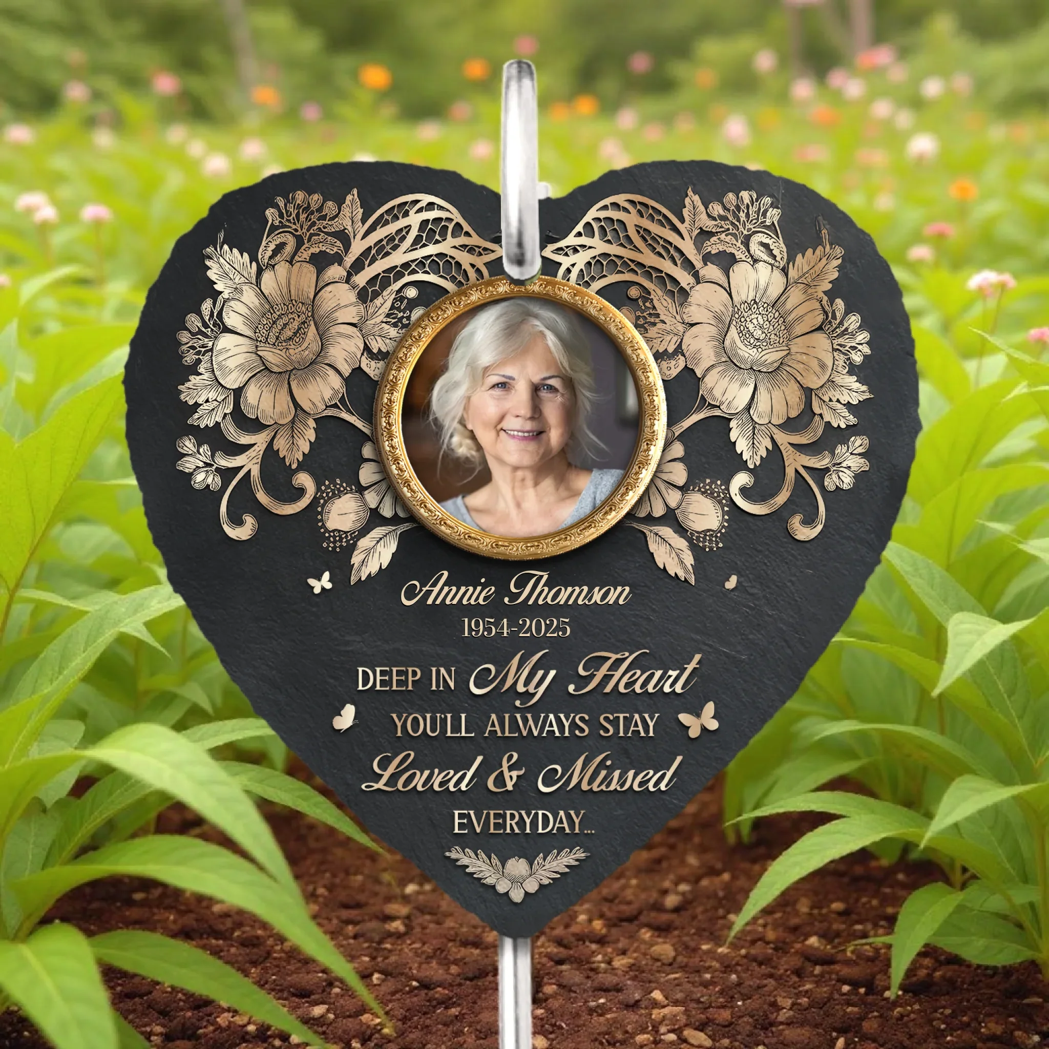 Custom Photo Always In My Heart - Memorial Personalized Memorial Garden Slate & Hook - Sympathy Gift For Family Members - Robaser