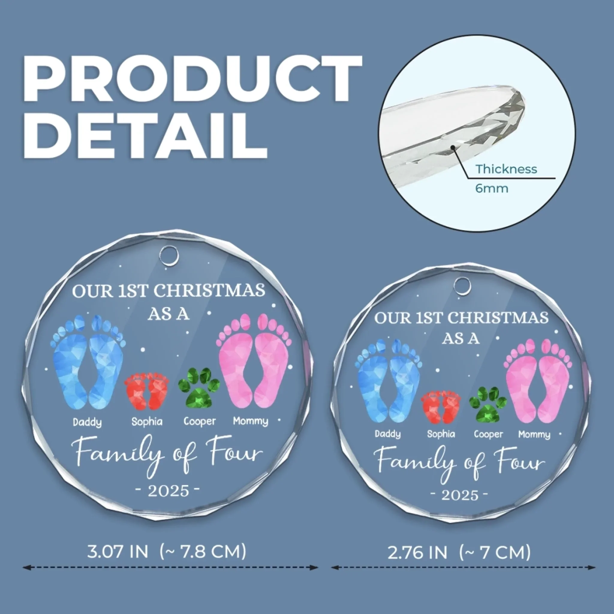 Custom Circle Glass Ornament - Personalized Christmas Birthday Gifts For Mom, Dad, Kids - Our First Christmas - Robaser