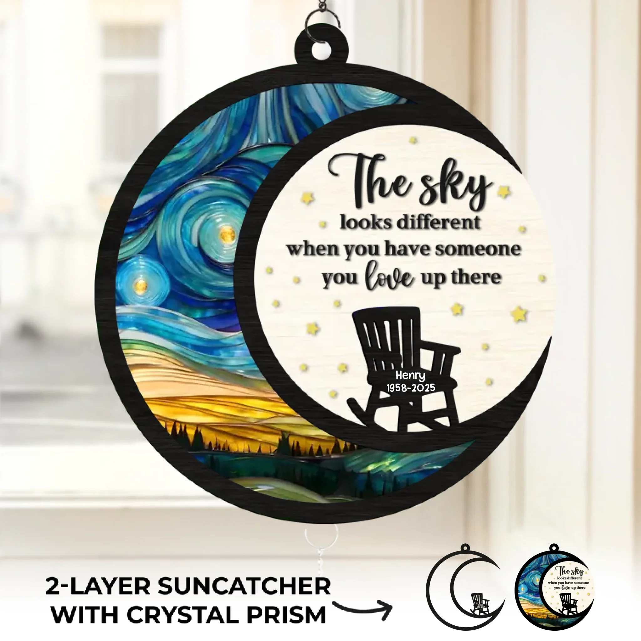 Custom Wood And Acrylic Suncatcher With Crystal Prism - Personalized Memorial Sympathy Gifts For Loss Of Mom, Dad - Forever In Our Loving Hearts - Robaser