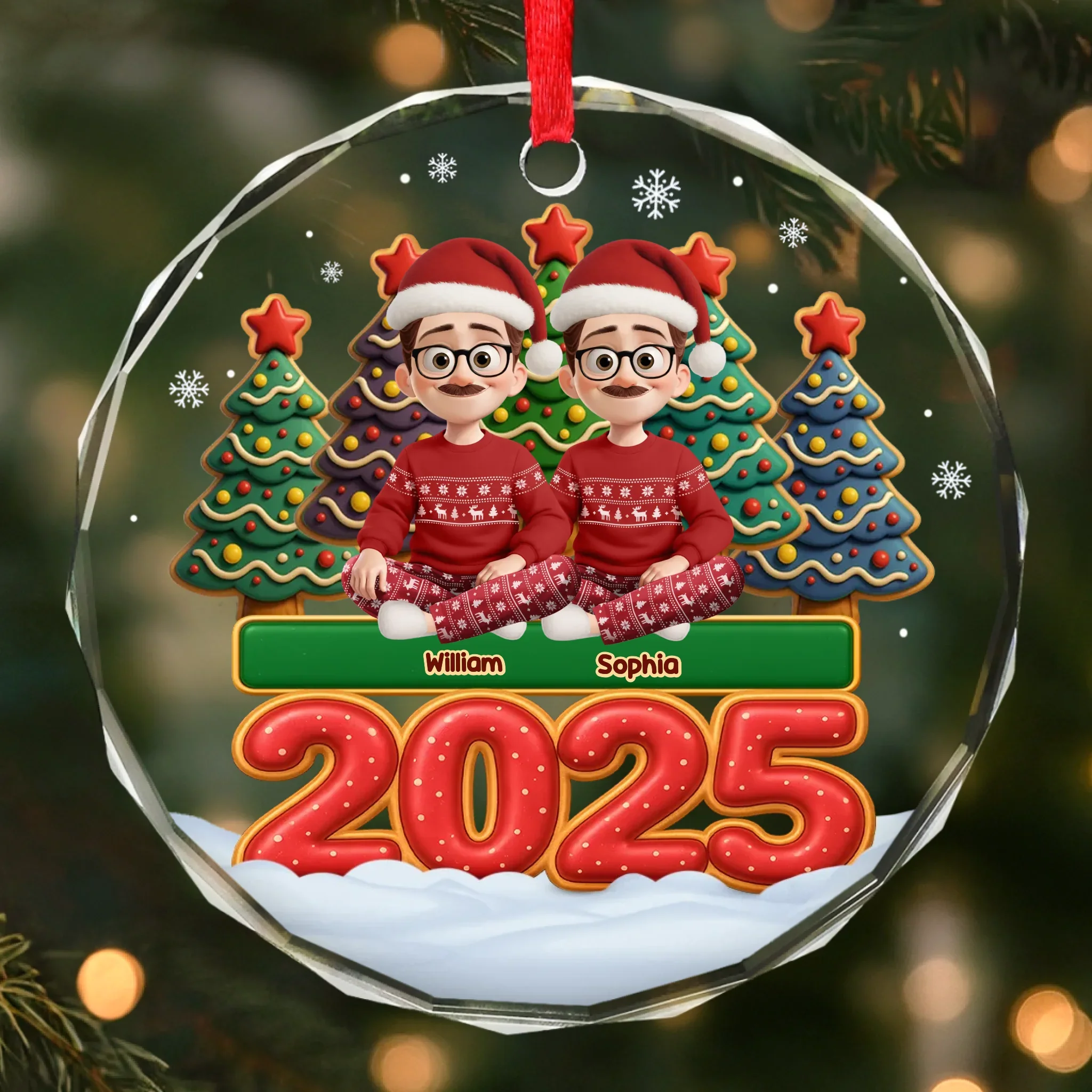 Custom Circle Glass Ornament -  Personalized Christmas Birthday Gifts For Family, Dog Cat Lovers - Together Forever Never Apart - Robaser