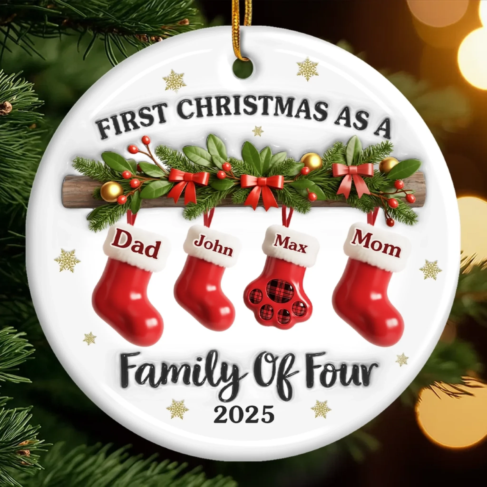 Custom First Christmas Ceramic Ornament - Personalized Christmas Birthday Gifts For Family, Dog Cat Lovers - Our First Noel As A Family - Robaser