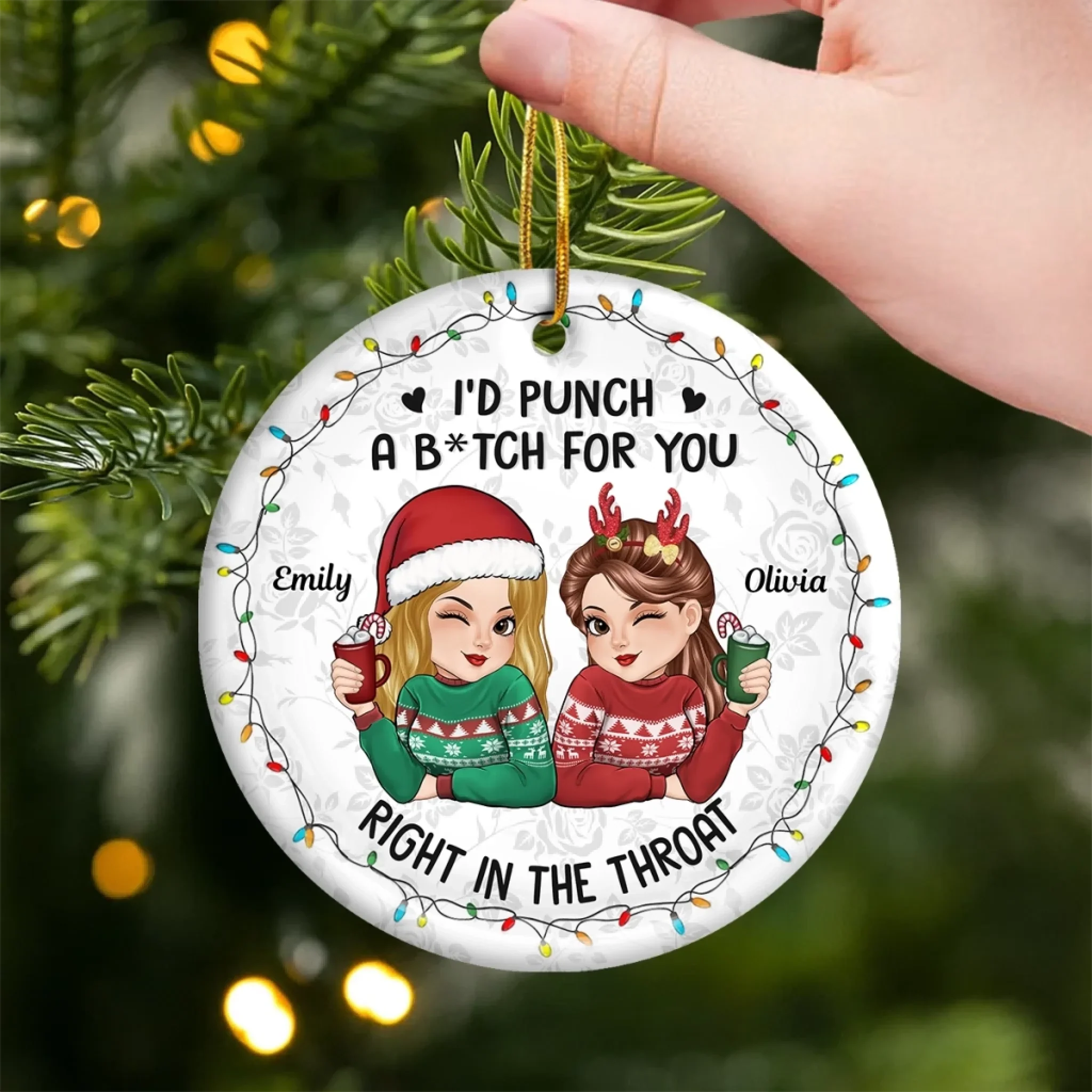 Custom Ceramic Ornament - Personalized Best Friend Christmas Birthday Gifts For Women, Besties, Sisters, BFF - Friends Warm Hearts This Winter - Robaser