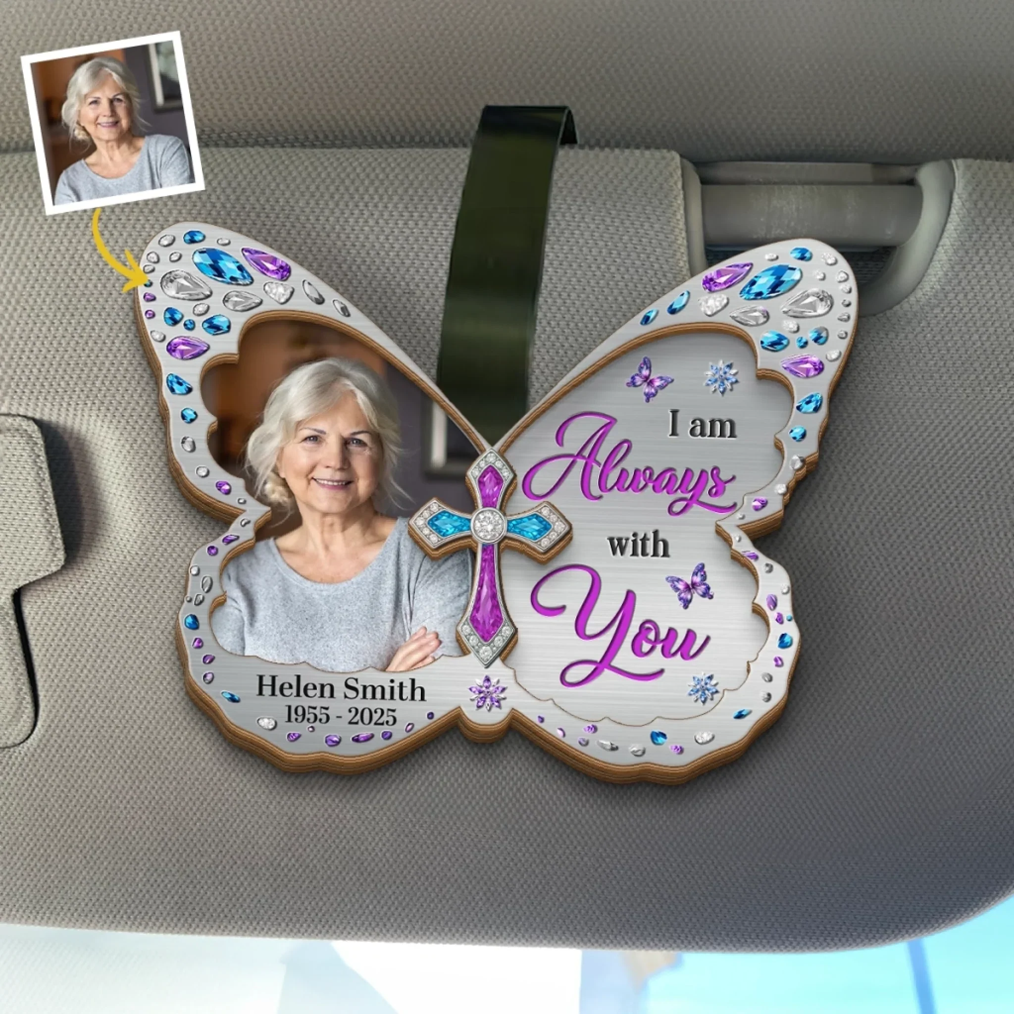 Custom Photo Car Visor Clip - Personalized Memorial Sympathy Gifts For Loss Of Mom, Dad -Together Again In Heaven - Robaser