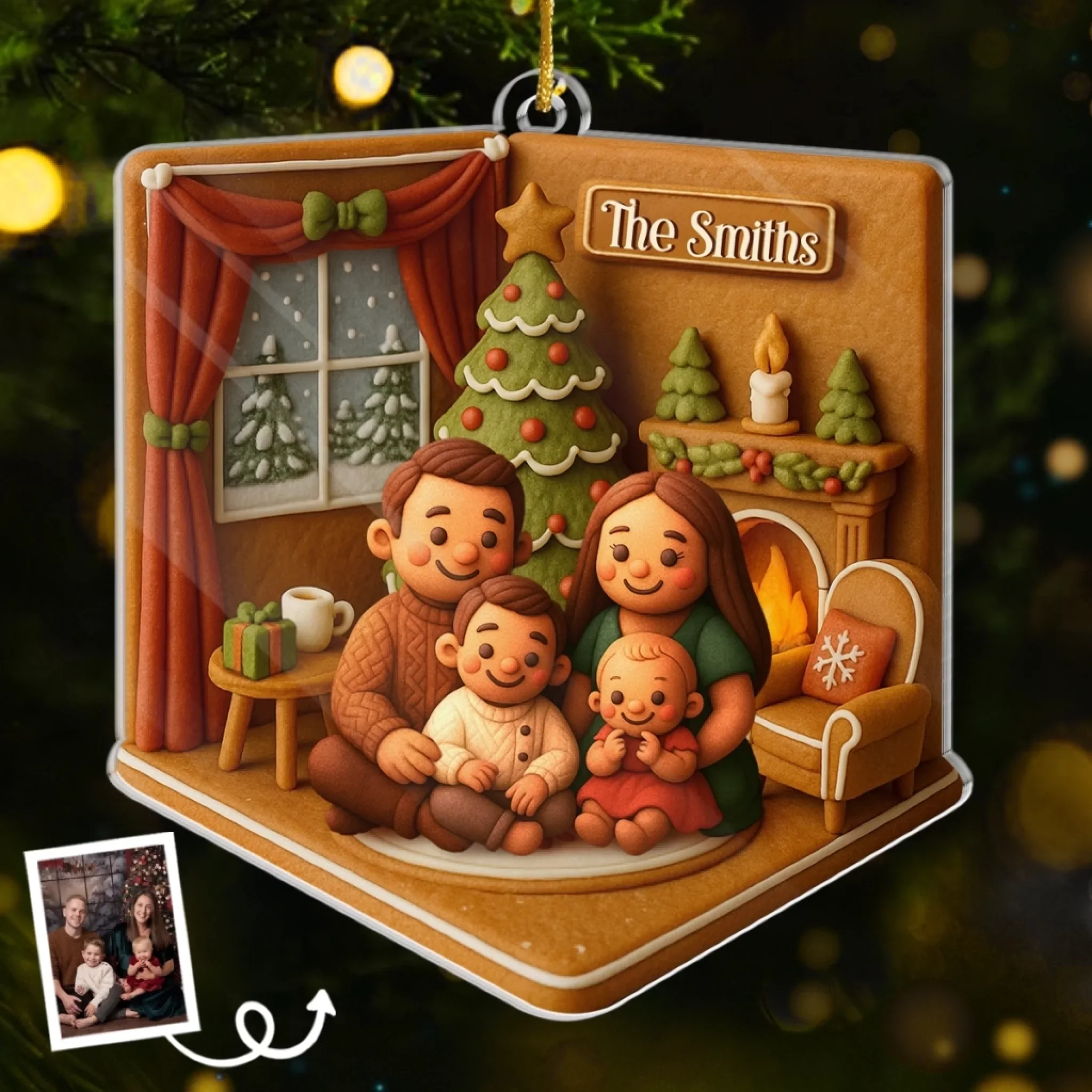 Custom Photo Acrylic Ornament - Personalized Christmas Birthday Gifts For Mom, Dad, Kids - Winter Magic With Family - Robaser