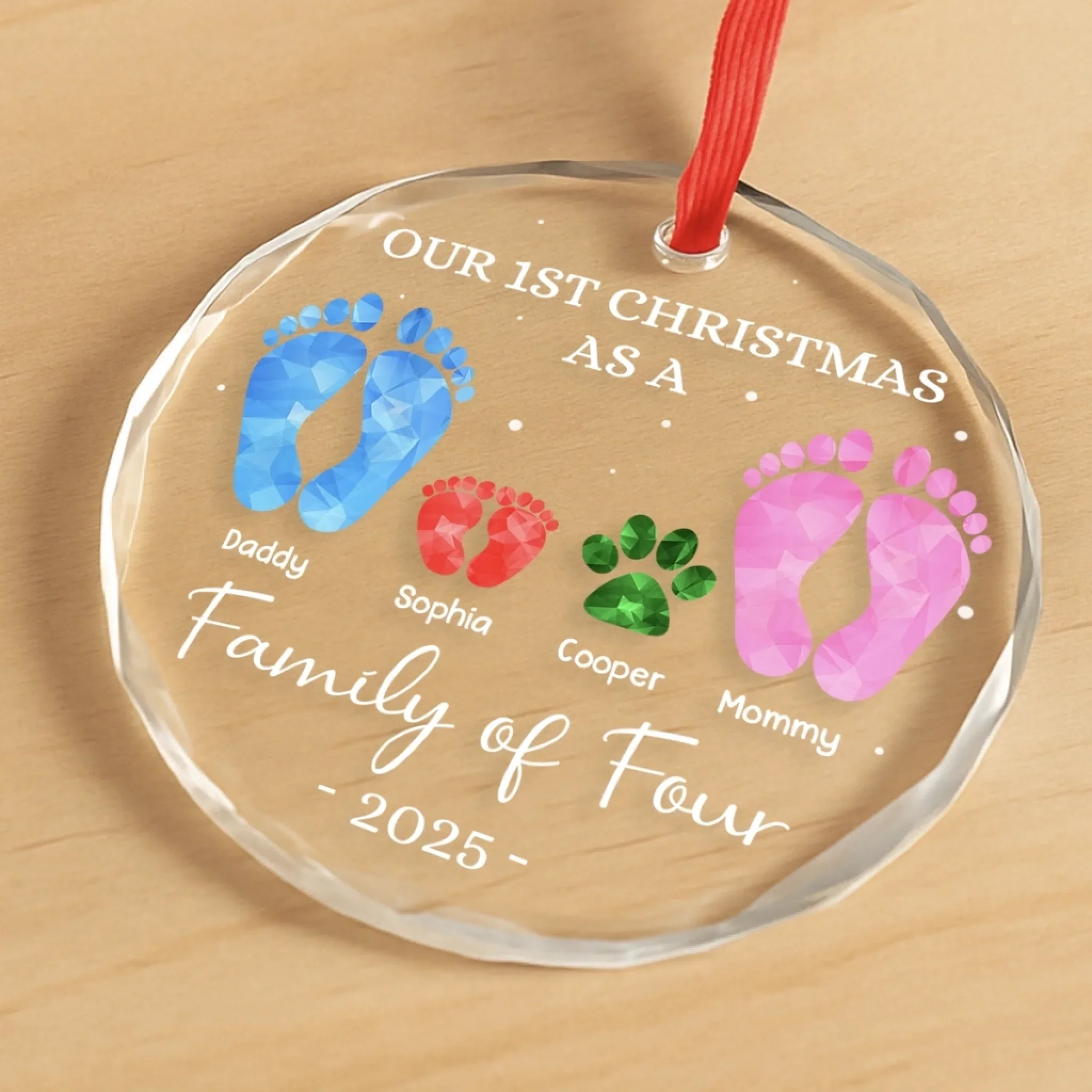Custom Circle Glass Ornament - Personalized Christmas Birthday Gifts For Mom, Dad, Kids - Our First Christmas - Robaser