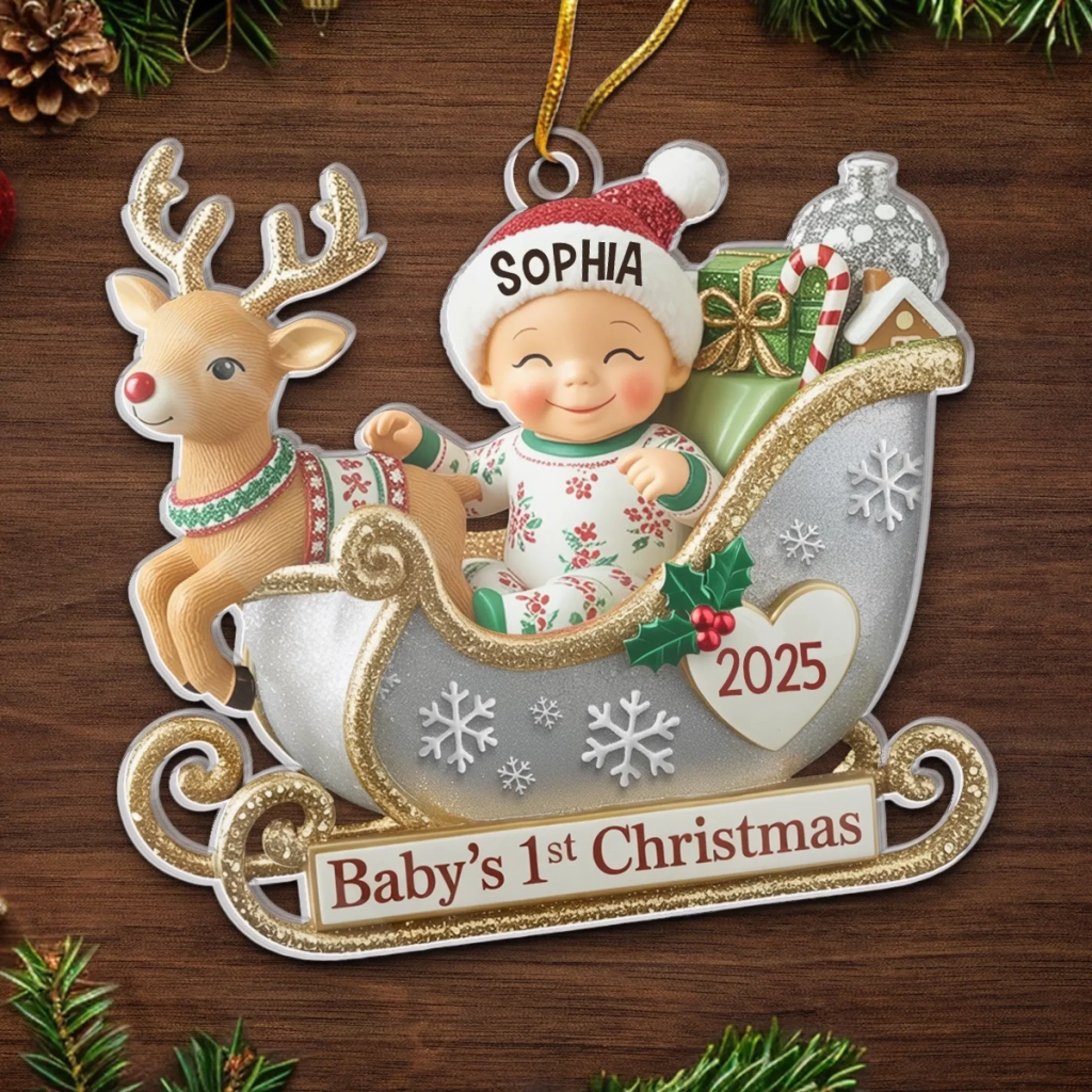 Custom Acrylic Ornament - Personalized Christmas Baby Shower, Gender Reveal Gifts For New Moms, New Dads, New Parents - Tiny Feet Big Christmas Joy - Robaser