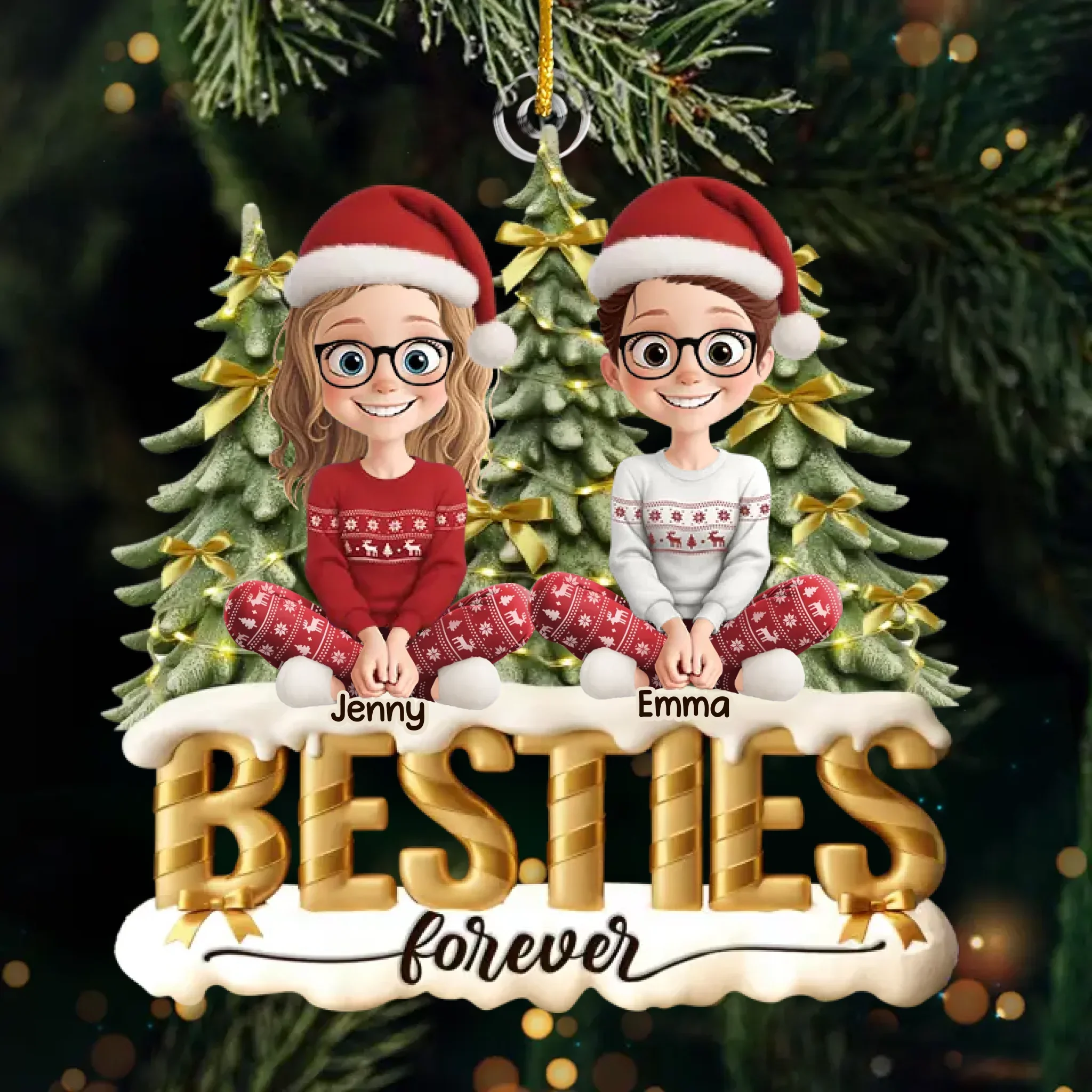Custom Acrylic Ornament - Personalized Best Friend Christmas Birthday Gifts For Women, Besties, Sisters, BFF - Laughing Through Every Season - Robaser