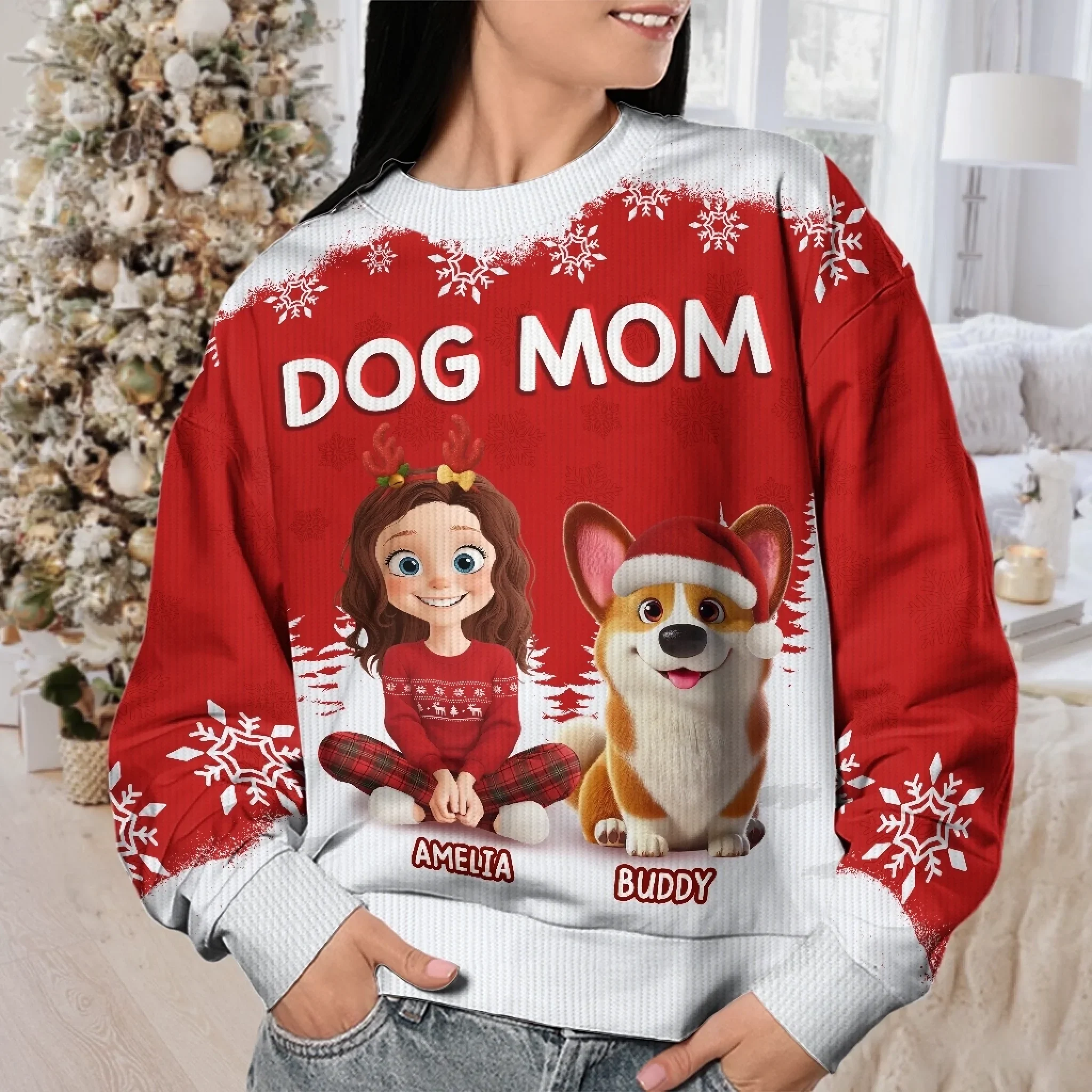 Custom Unisex Ugly Sweatshirt - Personalized  Christmas Birthday Gifts For Dog Lovers, Dog Dad And Mom - Furry Love Looks Good On Me - Robaser