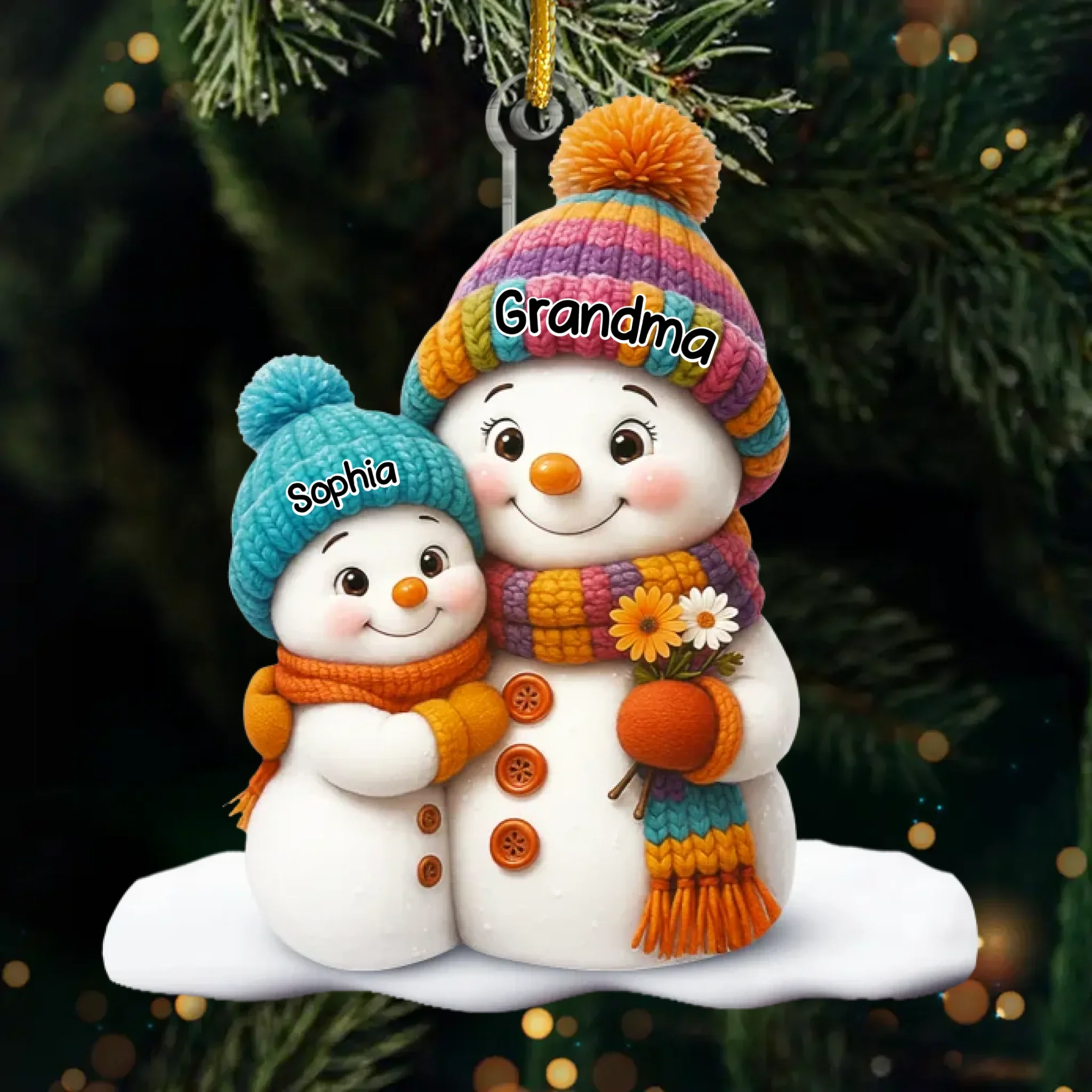 Custom Snowman Acrylic Ornament - Personalized Christmas Birthday Gifts For Mom, Grandma - Joy Found In Family - Robaser