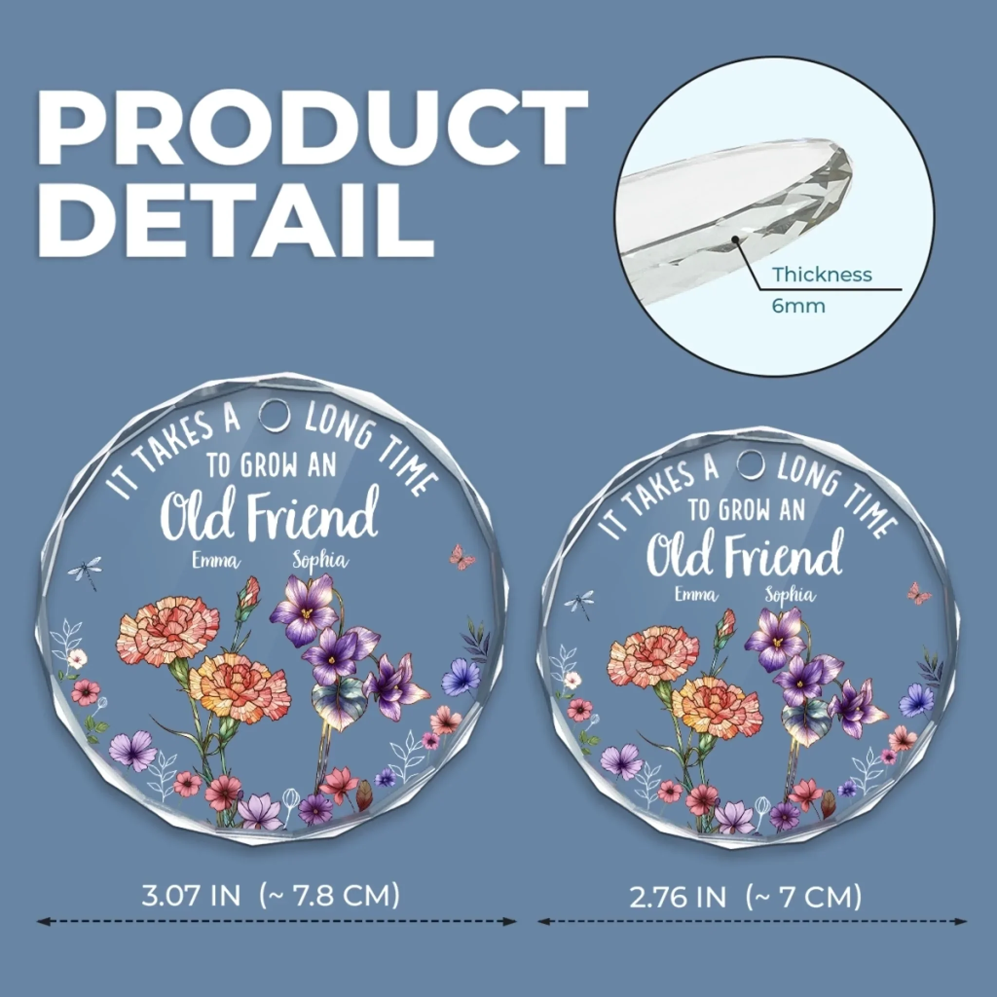 Custom Circle Glass Ornament - Personalized Christmas Best Friend Birthday Gifts For Women, Besties, Sisters, BFF - Friendship In Full Bloom - Robaser