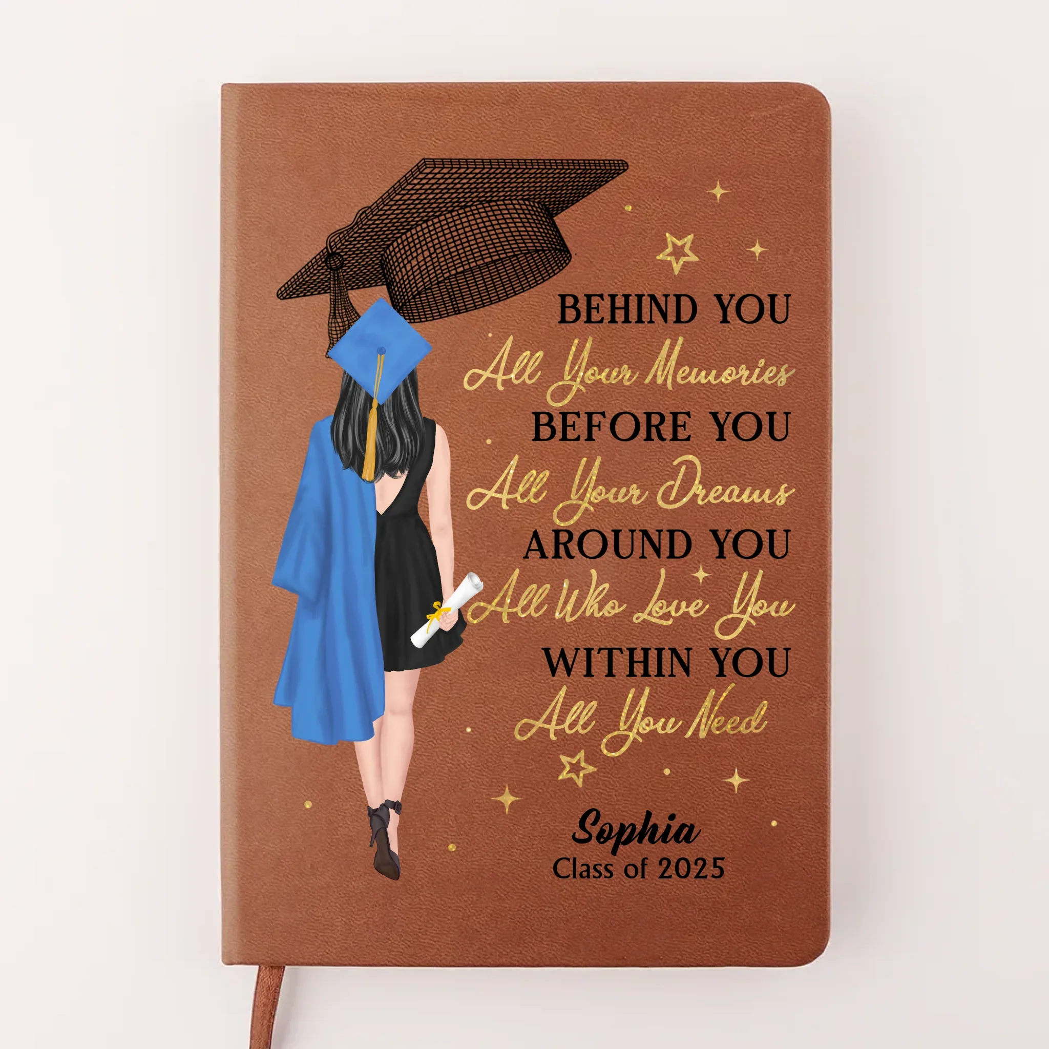 Wearing Success, One Step At A Time - Family Personalized Custom Leather Journal - Graduation Gift For Family Members, Siblings, Brothers, Sisters, Best Friends - Robaser