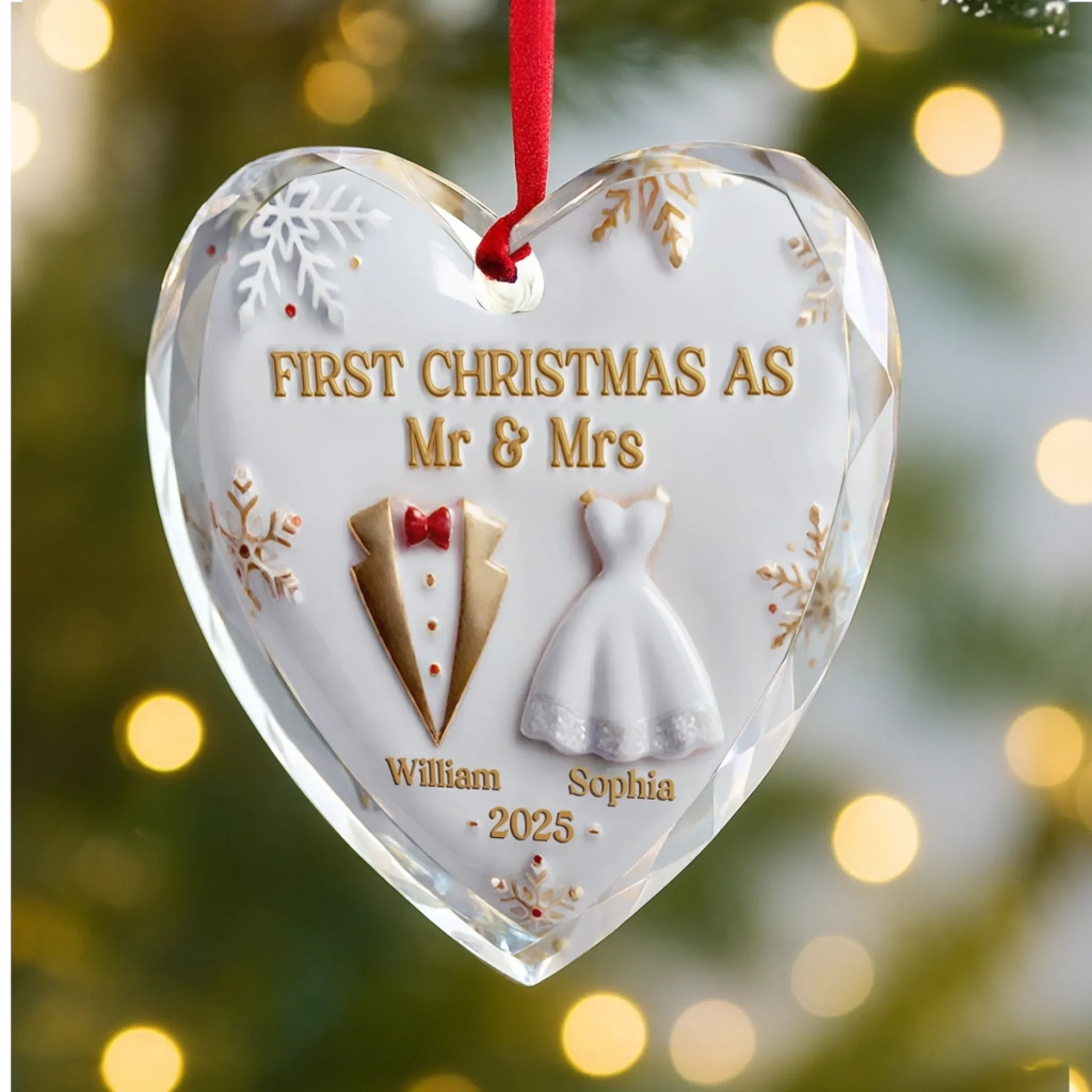 Custom Heart Glass Ornament - Personalized Anniversary Christmas Wedding Gifts For Husband And Wife, Him And Her - Our First Christmas Together - Robaser
