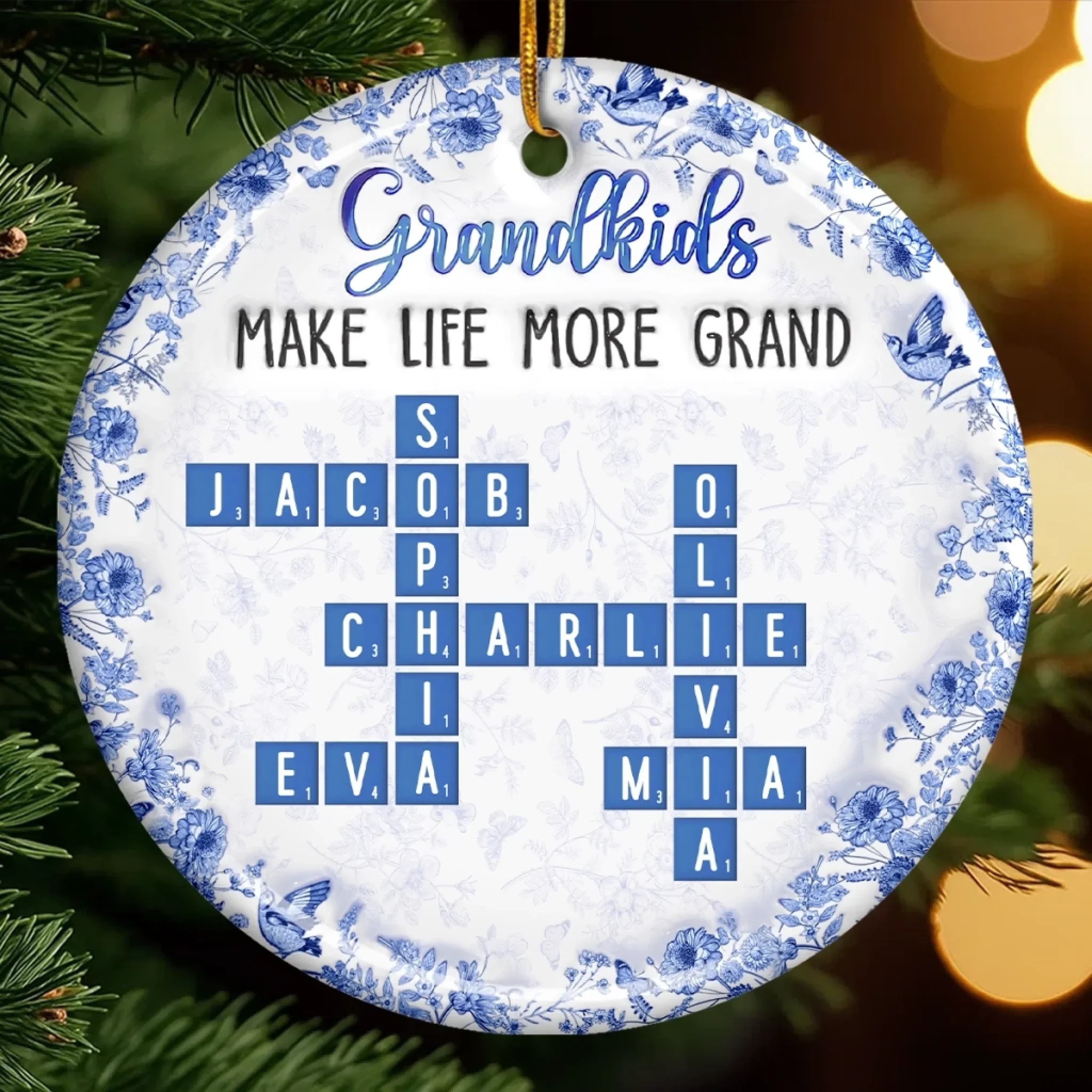 Custom Scrabble Ceramic Ornament - Personalized Birthday Gifts For Grandpa, Grandma - Love Lives Where We Belong - Robaser