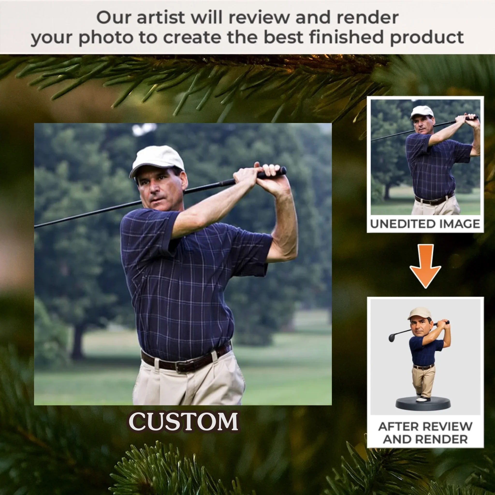Custom Photo Acrylic Ornament - Personalized Christmas Birthday Golf Gifts For Men, Women - Peace Found In Every Swing - Robaser