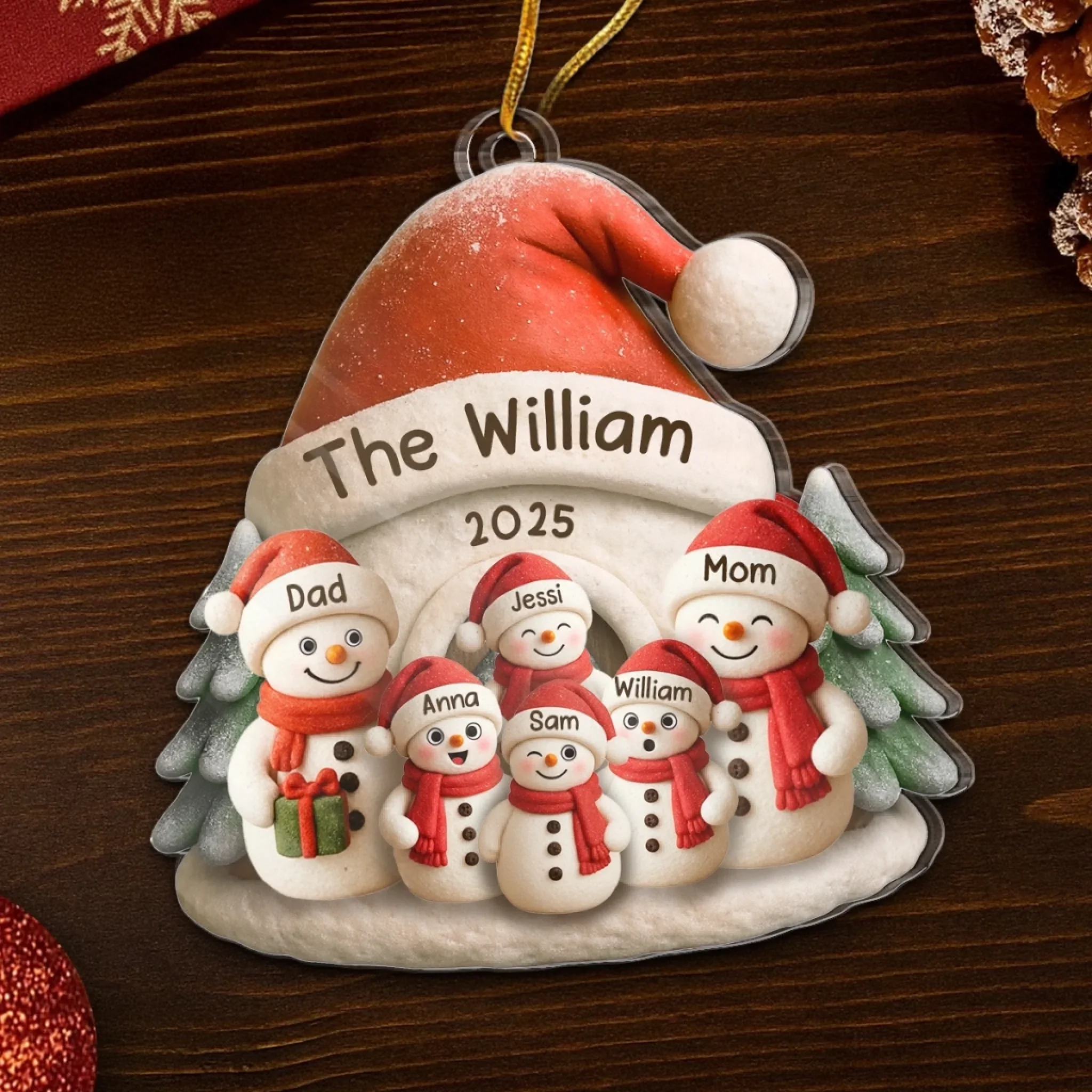 Custom Snowman Family Acrylic Ornament - Personalized Christmas Birthday Gifts For Mom, Dad, Brother, Sister, Kids - Love Melts The Coldest Snow - Robaser