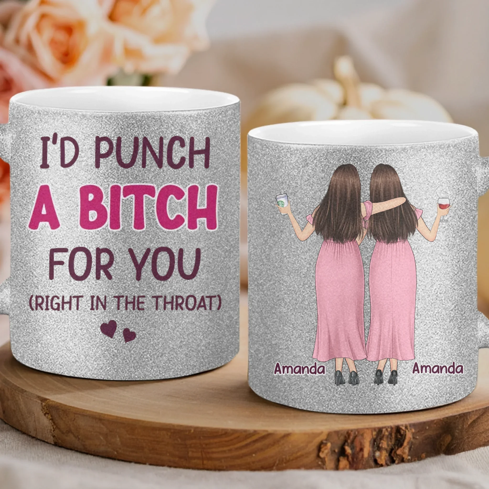 Custom 11OZ Glitter Matte Ceramic Mug - Personalized Best Friend Birthday Gifts For Women, Besties, Sisters, BFF - Smiles Shine Brighter With You - Robaser