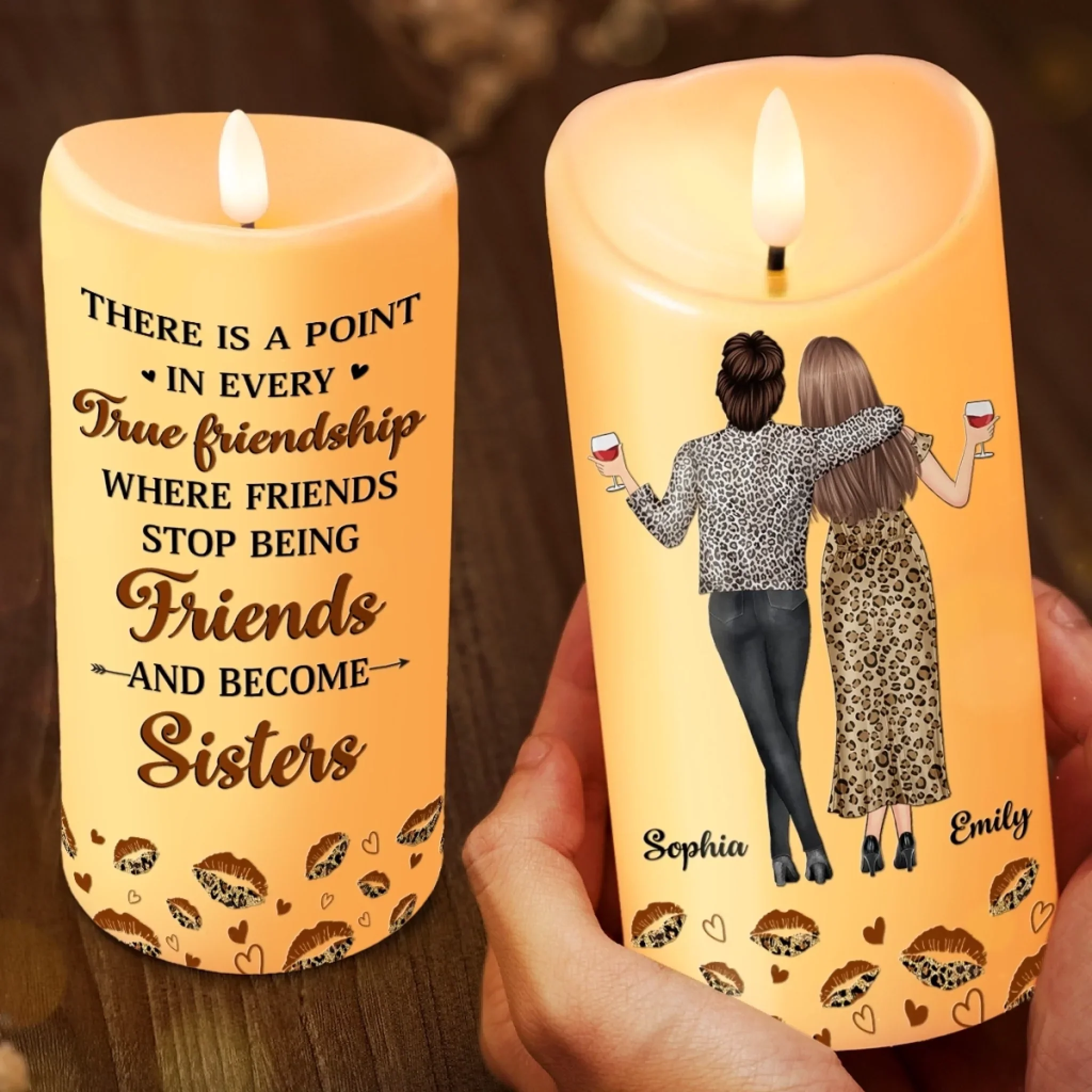 Custom LED Candle - Personalized Christmas Best Friend Birthday Gifts For Women, Besties, Sisters, BFF - Side By Side, Heart To Heart - Robaser