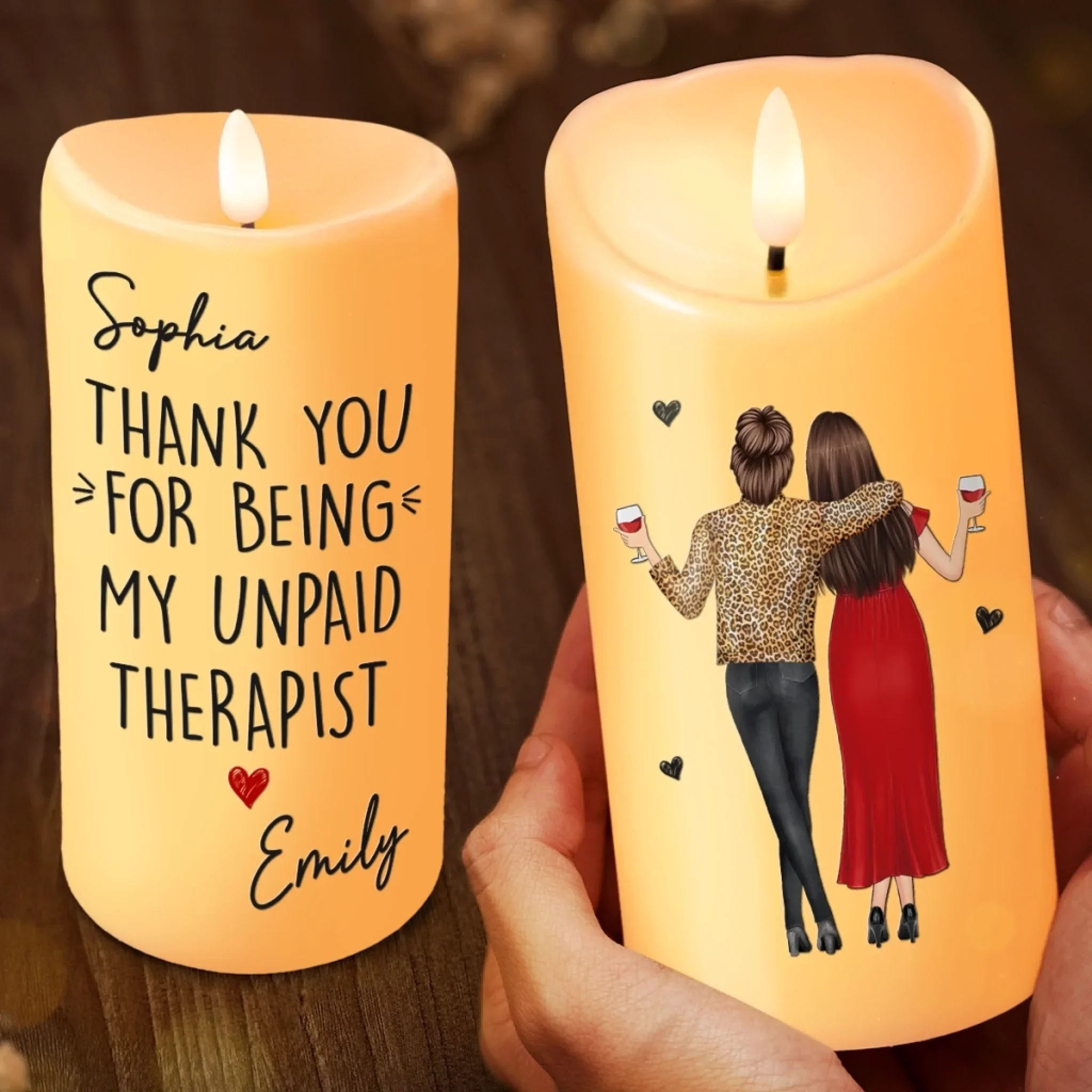 Custom LED Candle - Personalized Best Friend Birthday Gifts For Women, Besties, Sisters, BFF - Glowing Through It Together - Robaser