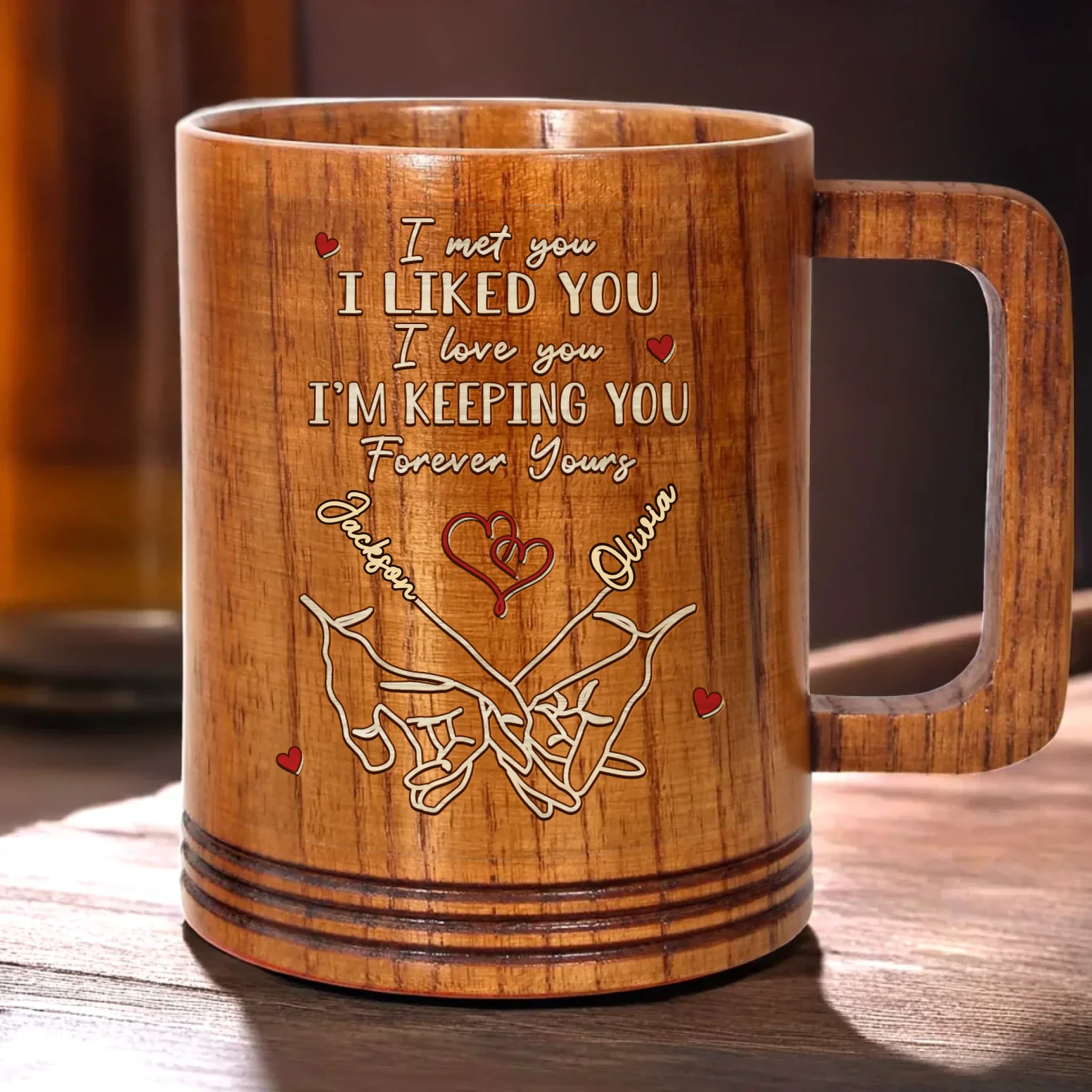 Love Found Its Way - Couple Personalized Custom Wooden Mug - Gift For Husband Wife, Anniversary - Robaser