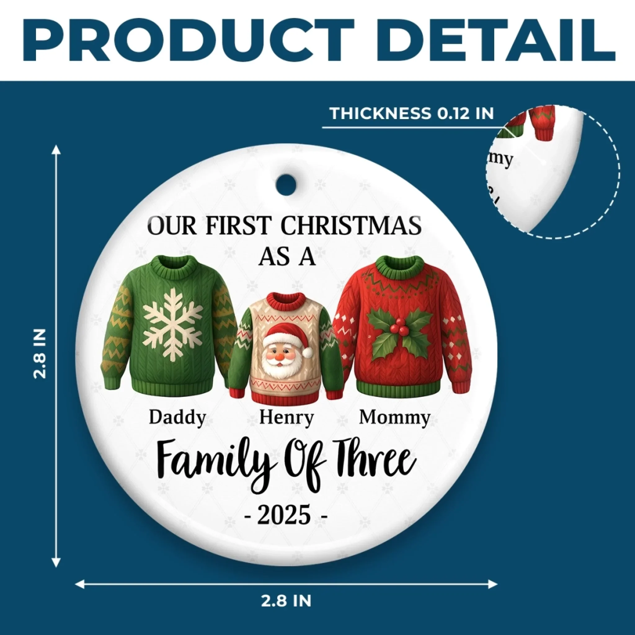 Custom Ceramic Ornament - Personalized Christmas Birthday Gifts For Mom, Dad, Kids - Our First Christmas Together - Robaser