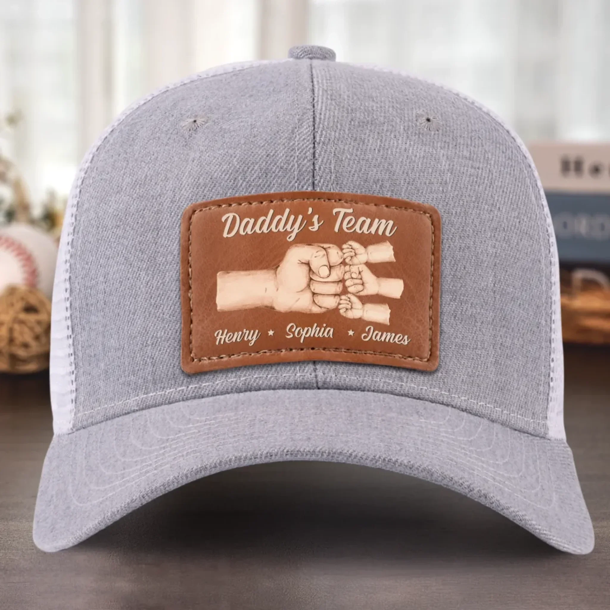Team Daddy, No Substitutes - Family Personalized Custom Leather Patch Hat - Father's Day, Gift For Dad, Grandpa - Robaser
