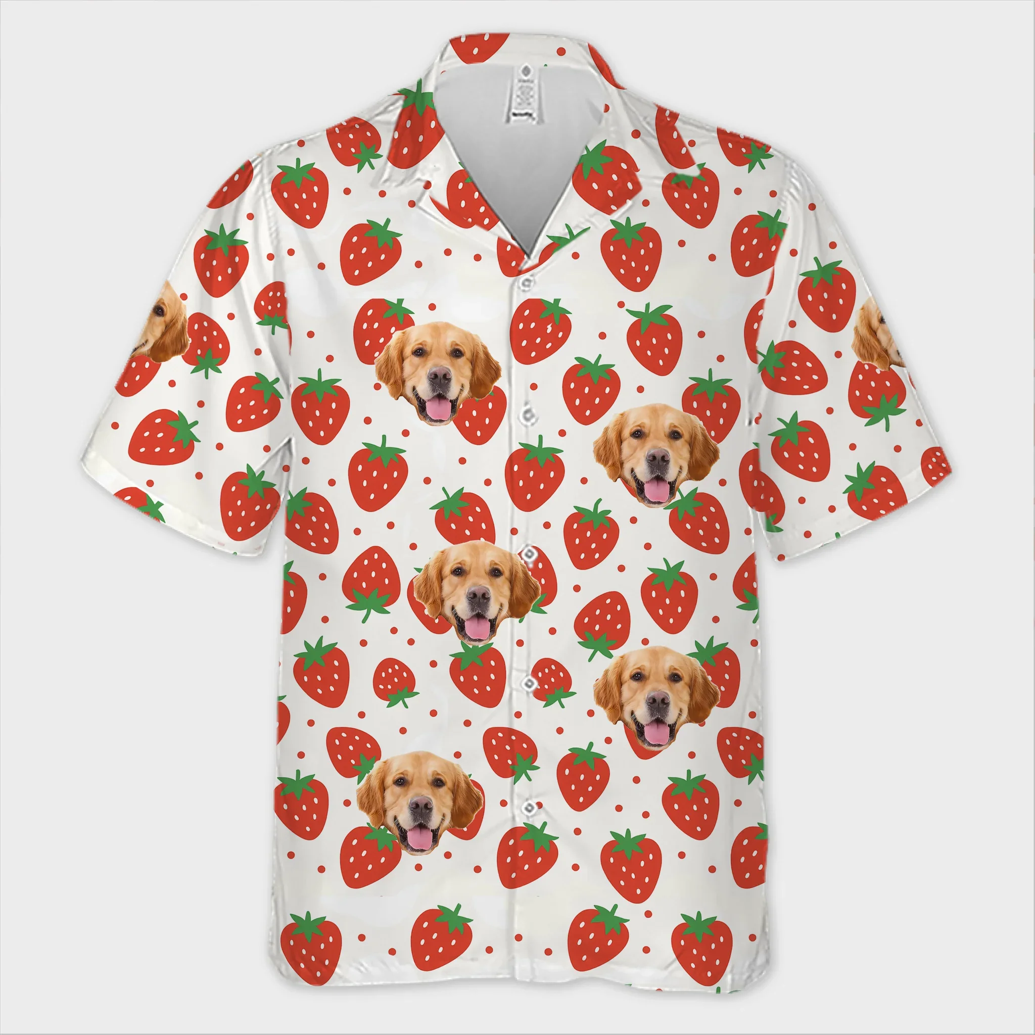 Custom Photo Strawberries And Smiles All Day - Dog & Cat Personalized Custom Unisex Tropical Hawaiian Aloha Shirt - Summer Vacation Gift, Gift For Pet Owners, Pet Lovers - Robaser