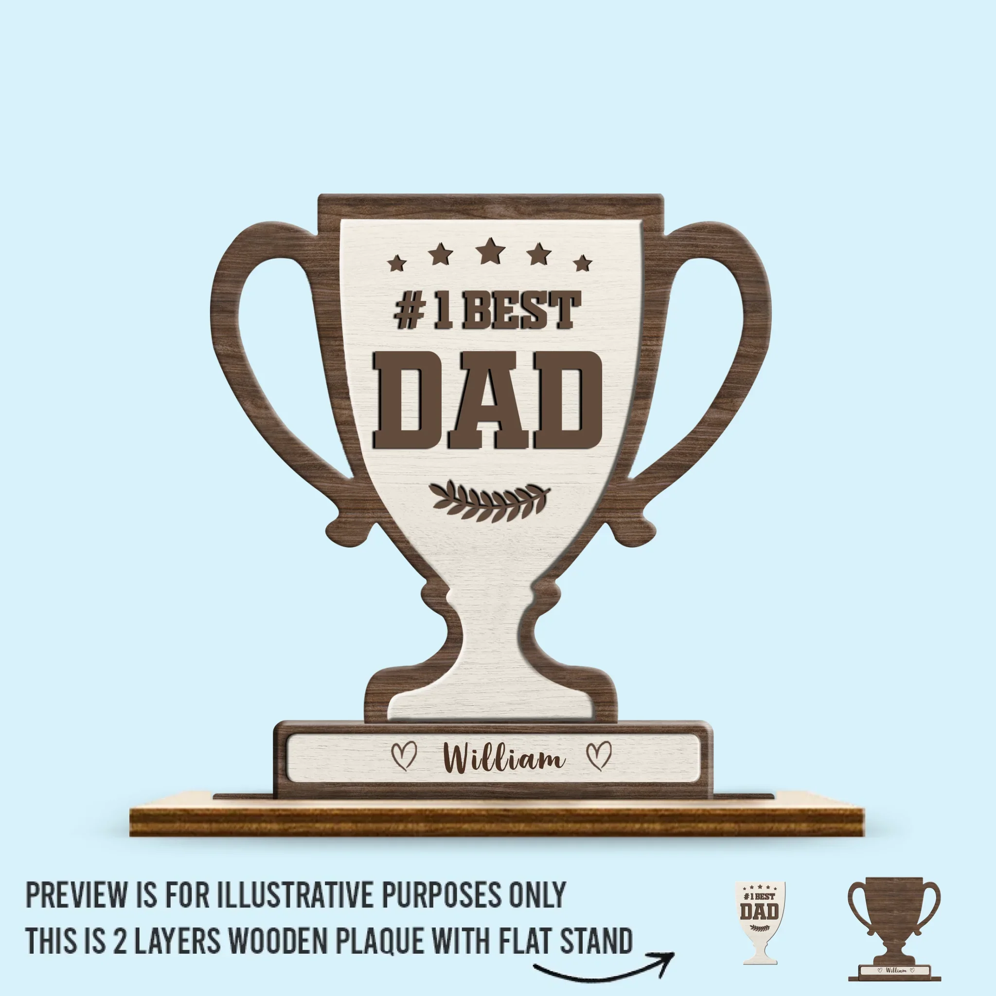 Our Champion, Our Dad - Family Personalized Custom 2-Layered Wooden Plaque With Stand - Father's Day, Gift For Dad, Grandpa - Robaser