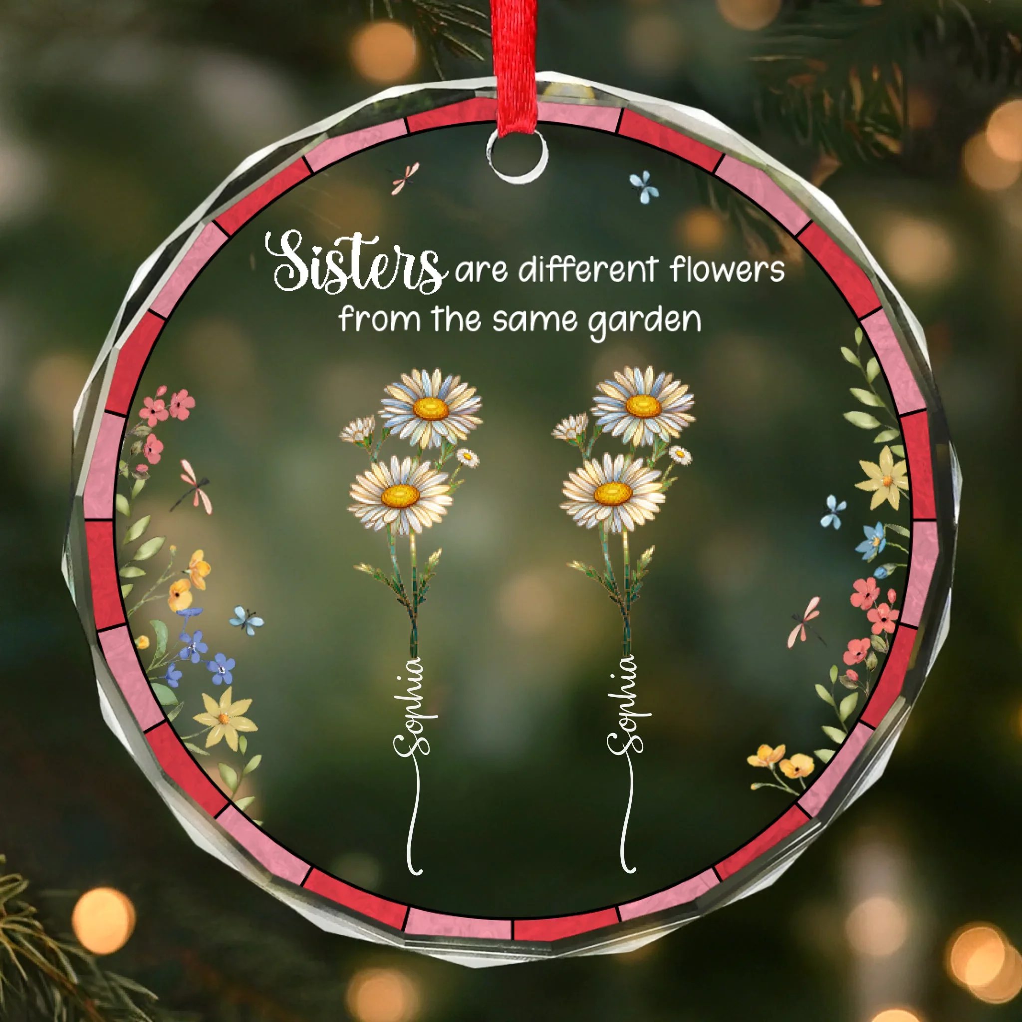 Custom Circle Glass Ornament - Personalized Christmas Best Friend Birthday Gifts For Women, Besties, Sisters, BFF - Blooming Bonds - Robaser