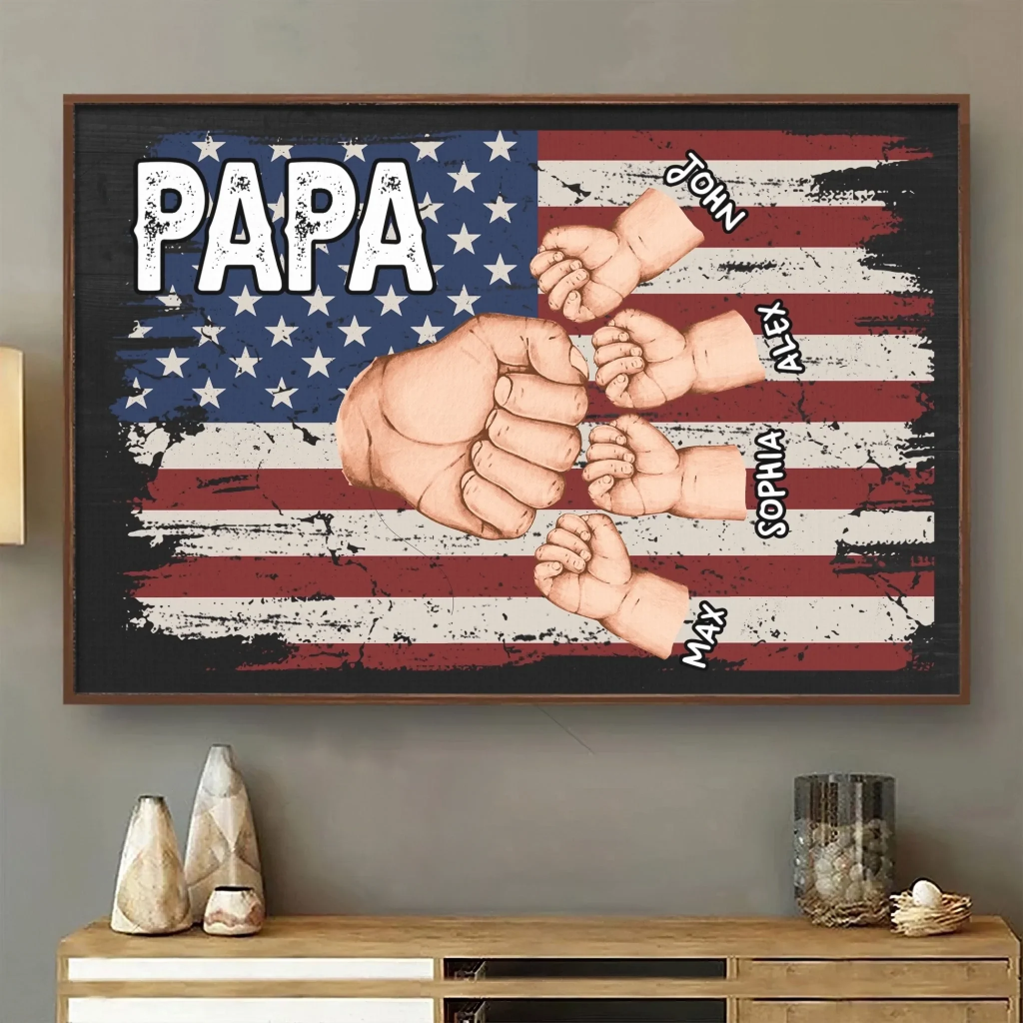 Papa & Crew, Always United - Family Personalized Custom Horizontal Poster - Father's Day, Gift For Dad, Grandpa - Robaser