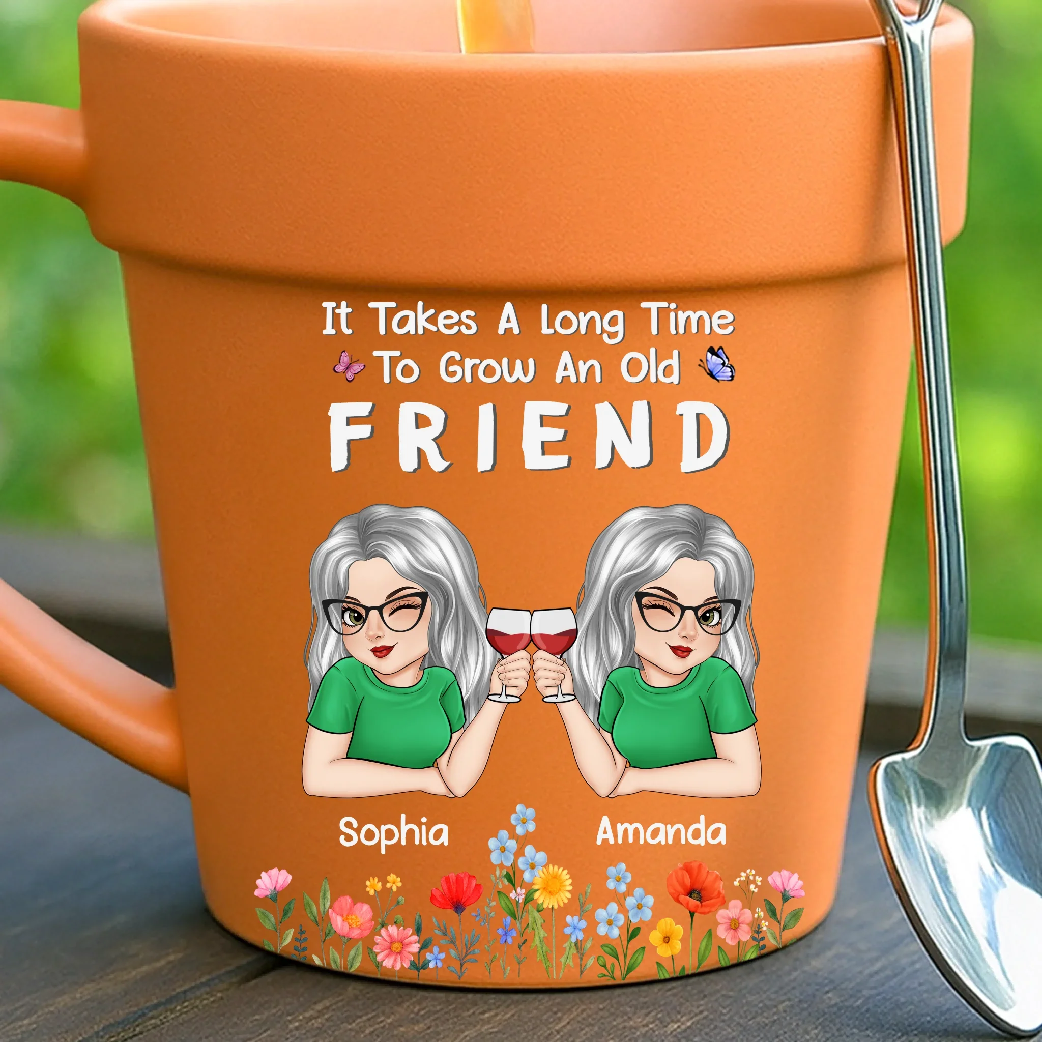 Custom Plant Pot Ceramic Mug - Personalized Best Friend Birthday Gifts For Women - Cheers To Forever Friends - Flower Pot Mug - Robaser