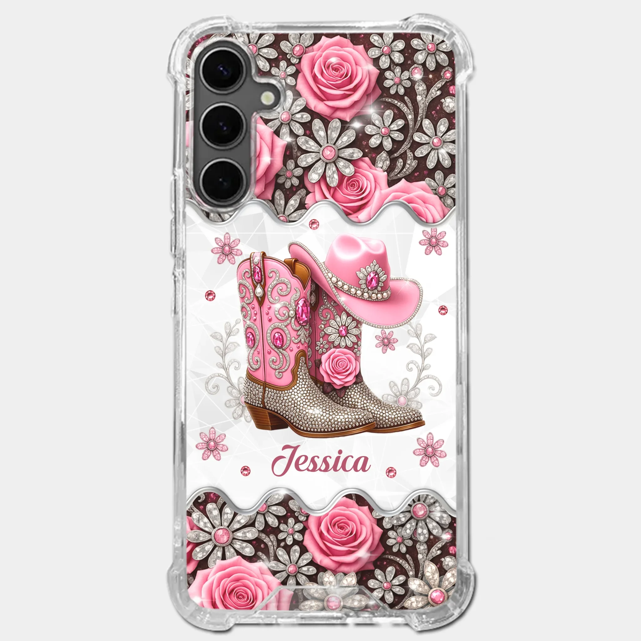 3D Inflated Effect Printed Clear Phone Case - Personalized Cowgirl Gifts For Women, Girls - Bling Boots Babe - Robaser
