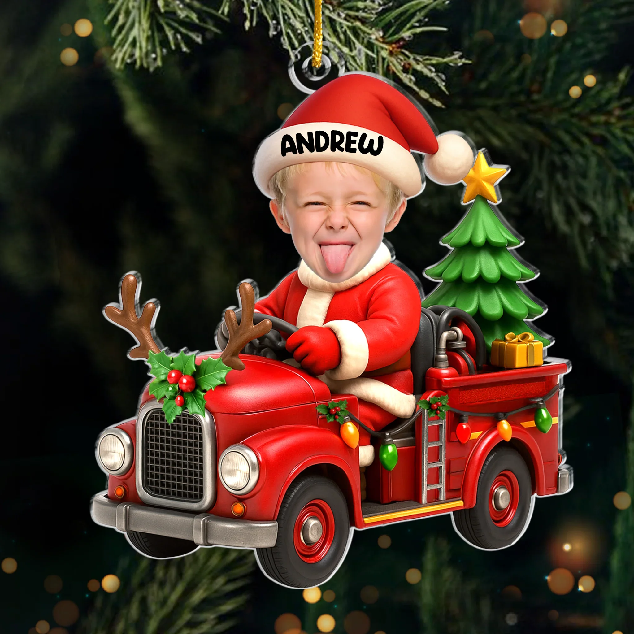 Custom Photo Acrylic Ornament - Personalized Christmas Birthday Gifts For Kids - Driving Into Holiday Magic - Robaser