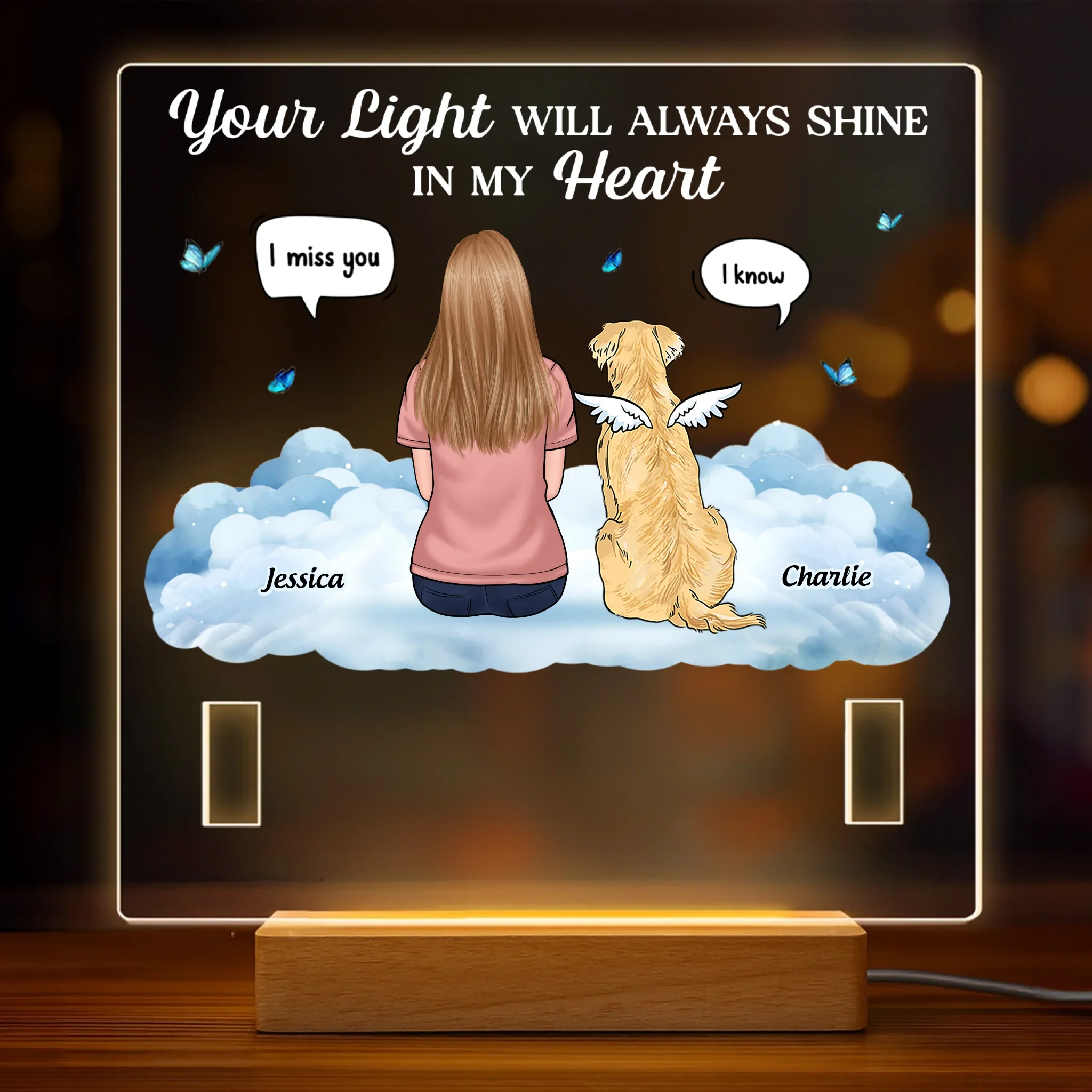 Custom Pet Loss Memorial Light - Personalized Pet Memorial Gifts For Dogs, Cats - Always In My Heart - Robaser