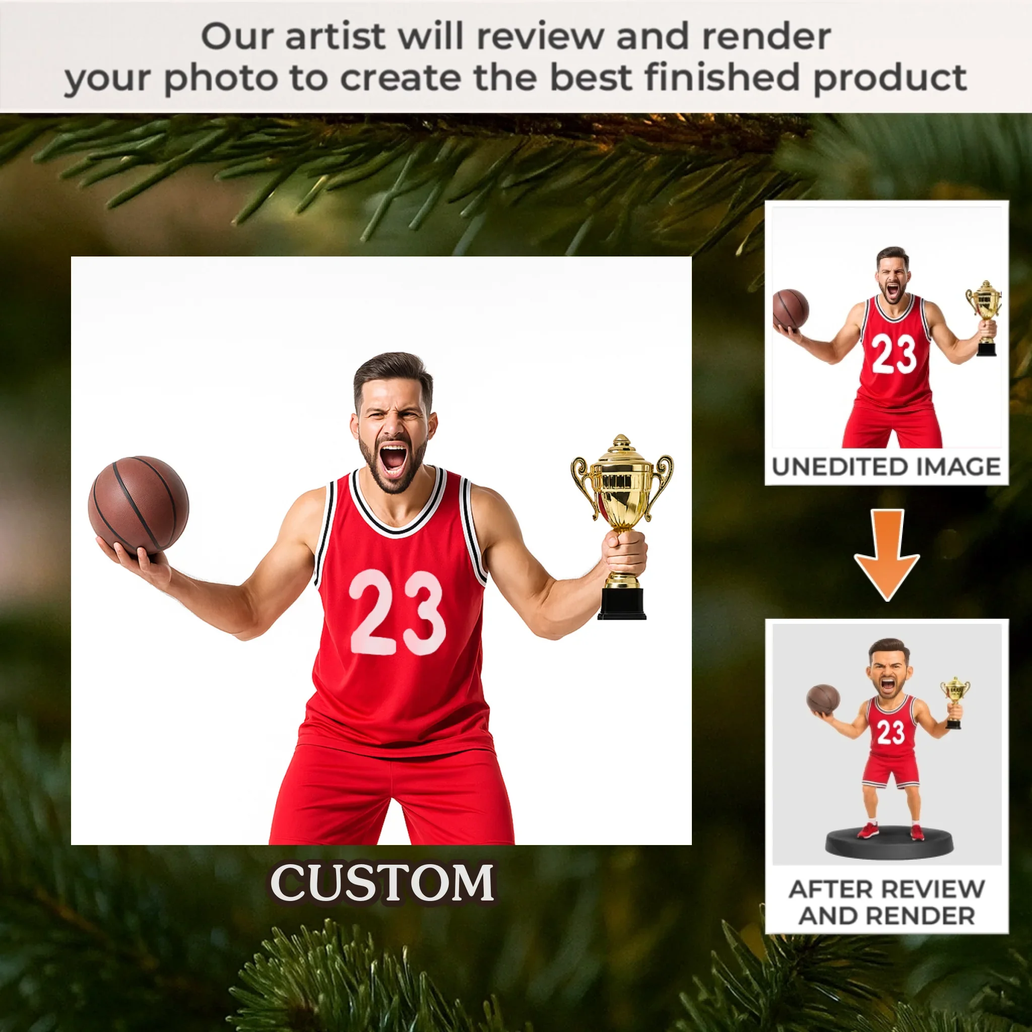 Custom Photo Acrylic Ornament - Personalized Christmas Birthday Sport Gifts For Sports Lovers - Basket Full Of Christmas Cheer - Robaser